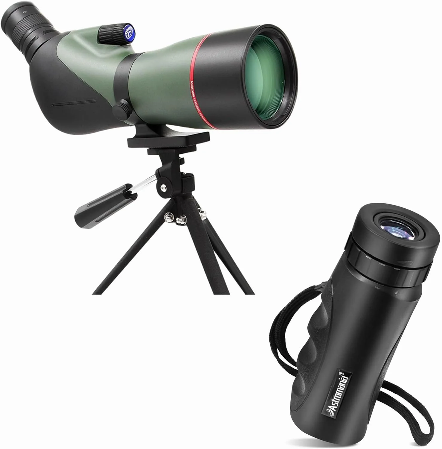 تک چشمی فشرده ضد آب 8x25 ارتقا یافته استرومانیا - همراه با - تلسکوپ دیدبانی 45 درجه 15-45x60 با سه پایه و کیف حمل