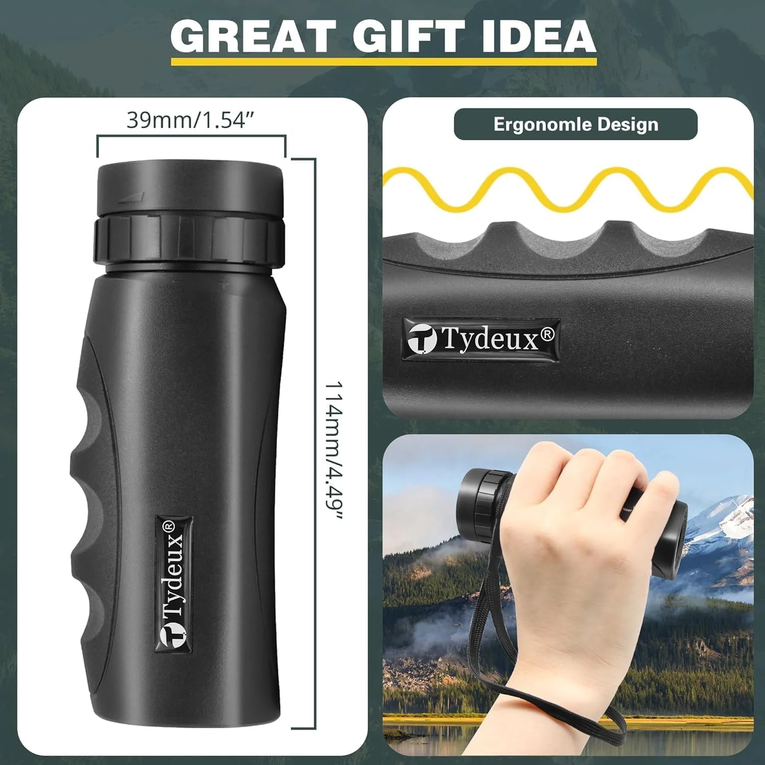 تک چشمی فشرده ضد آب 10x25 - تک چشمی تلسکوپی کوچک و قدرتمند - همراه با پارچه تمیز کننده، کیف و بند گردنی، مشکی