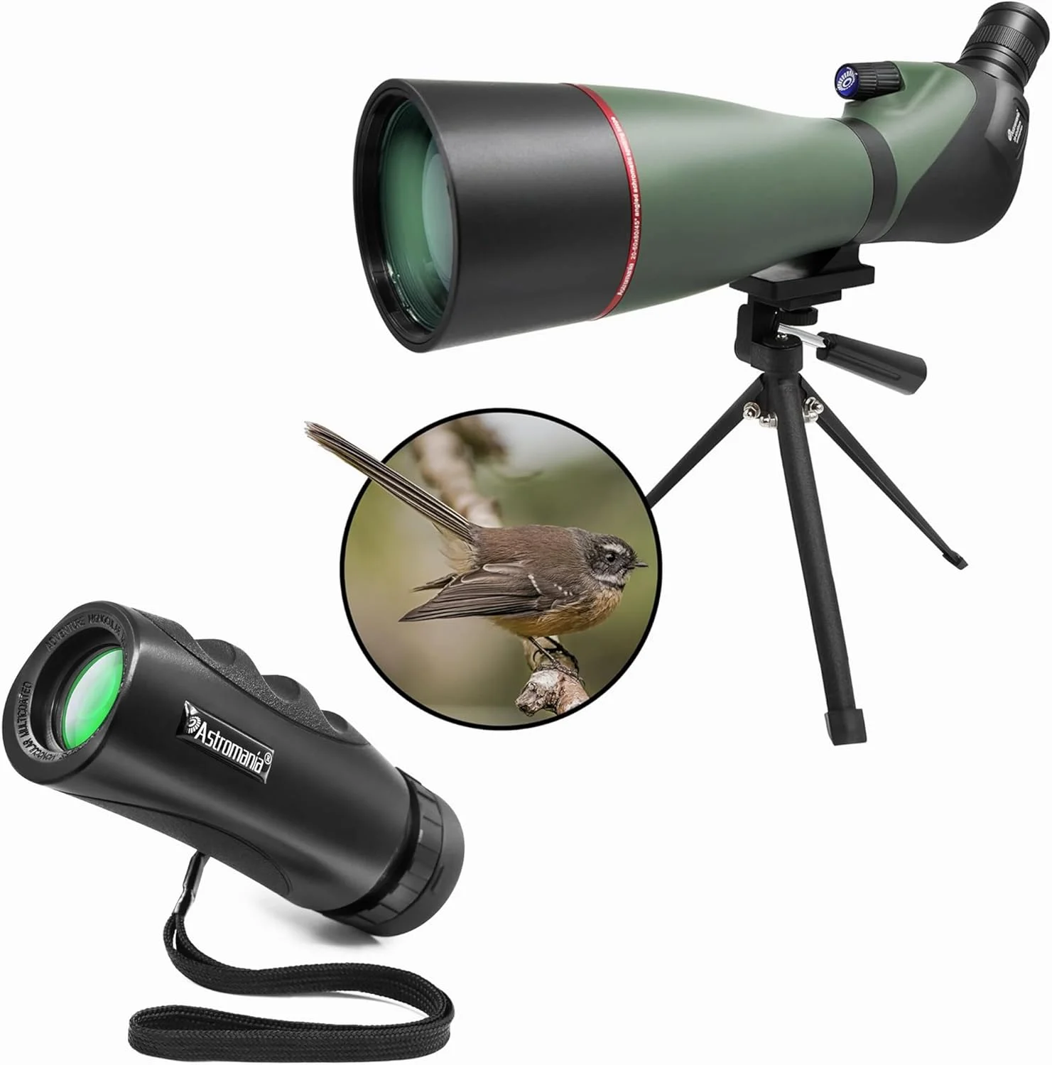 تک چشمی فشرده ضد آب 10x25 ارتقا یافته Astromania - همراه با - دوربین های دیدبانی 20-60x80 با زاویه 45 درجه به همراه سه پایه و کیف حمل