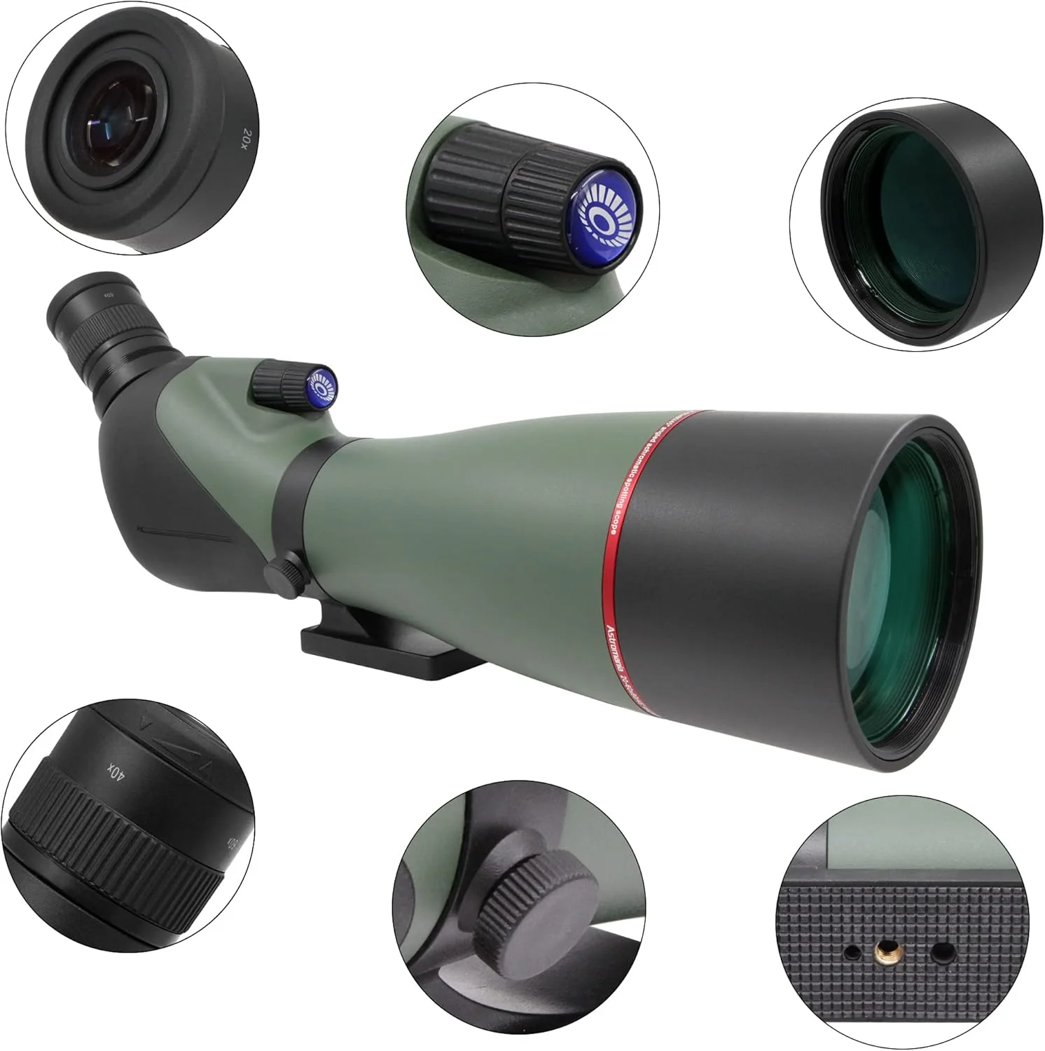 تک چشمی فشرده ضد آب 10x25 ارتقا یافته Astromania - همراه با - دوربین های دیدبانی 20-60x80 با زاویه 45 درجه به همراه سه پایه و کیف حمل