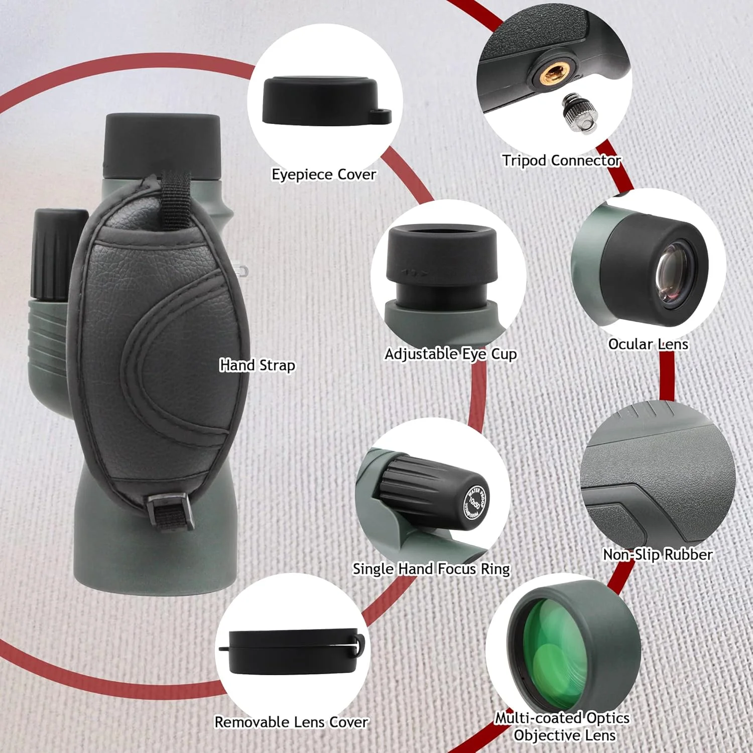 تلسکوپ تک چشمی منوکلار منشور BAK4 با قدرت بزرگنمایی 10X50، ضد آب، جمع و جور و قابل حمل برای تماشای پرندگان، رویدادهای ورزشی، مسافرت، هدیه برای آقایان