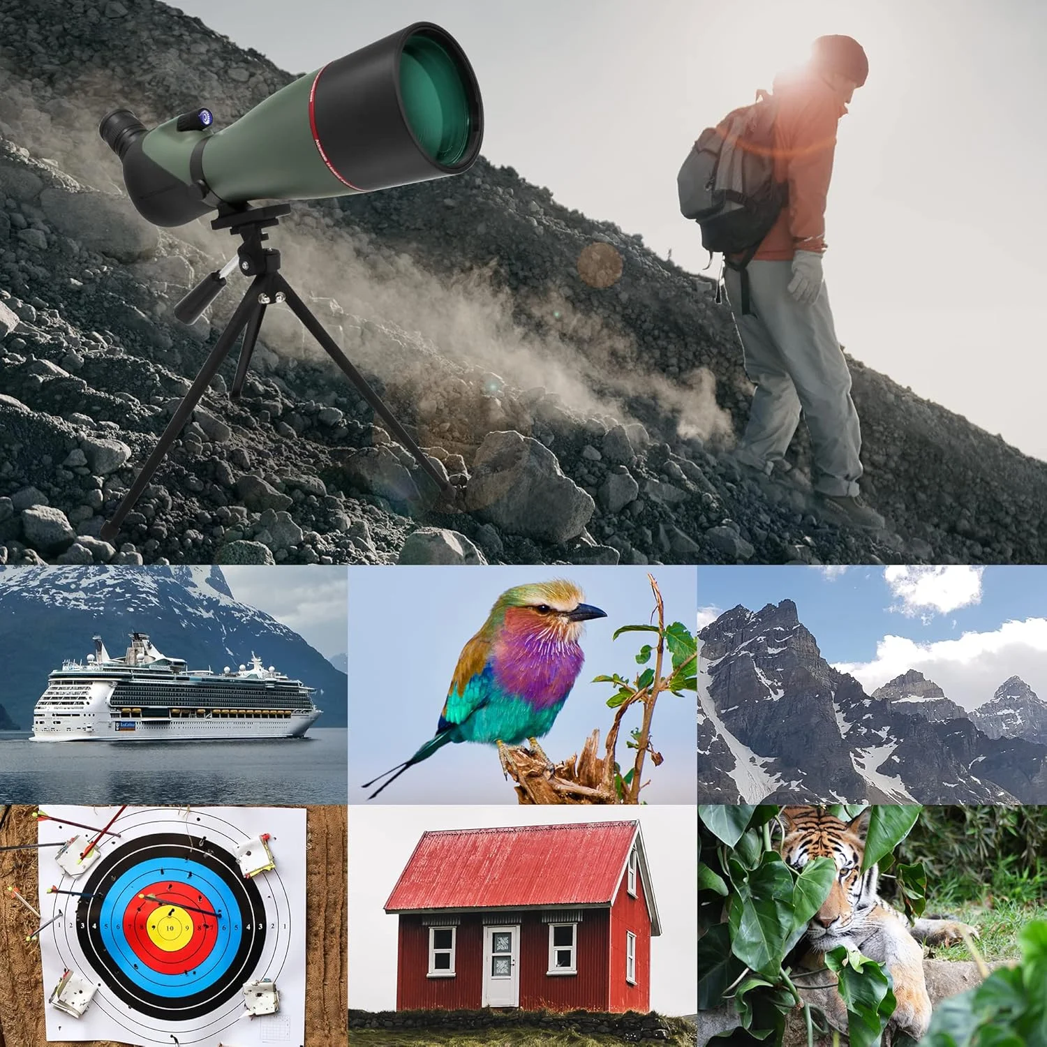 تک چشمی فشرده ضد آب 10x25 ارتقا یافته Astromania - همراه با - دوربین های دیدبانی 20-60x80 با زاویه 45 درجه به همراه سه پایه و کیف حمل