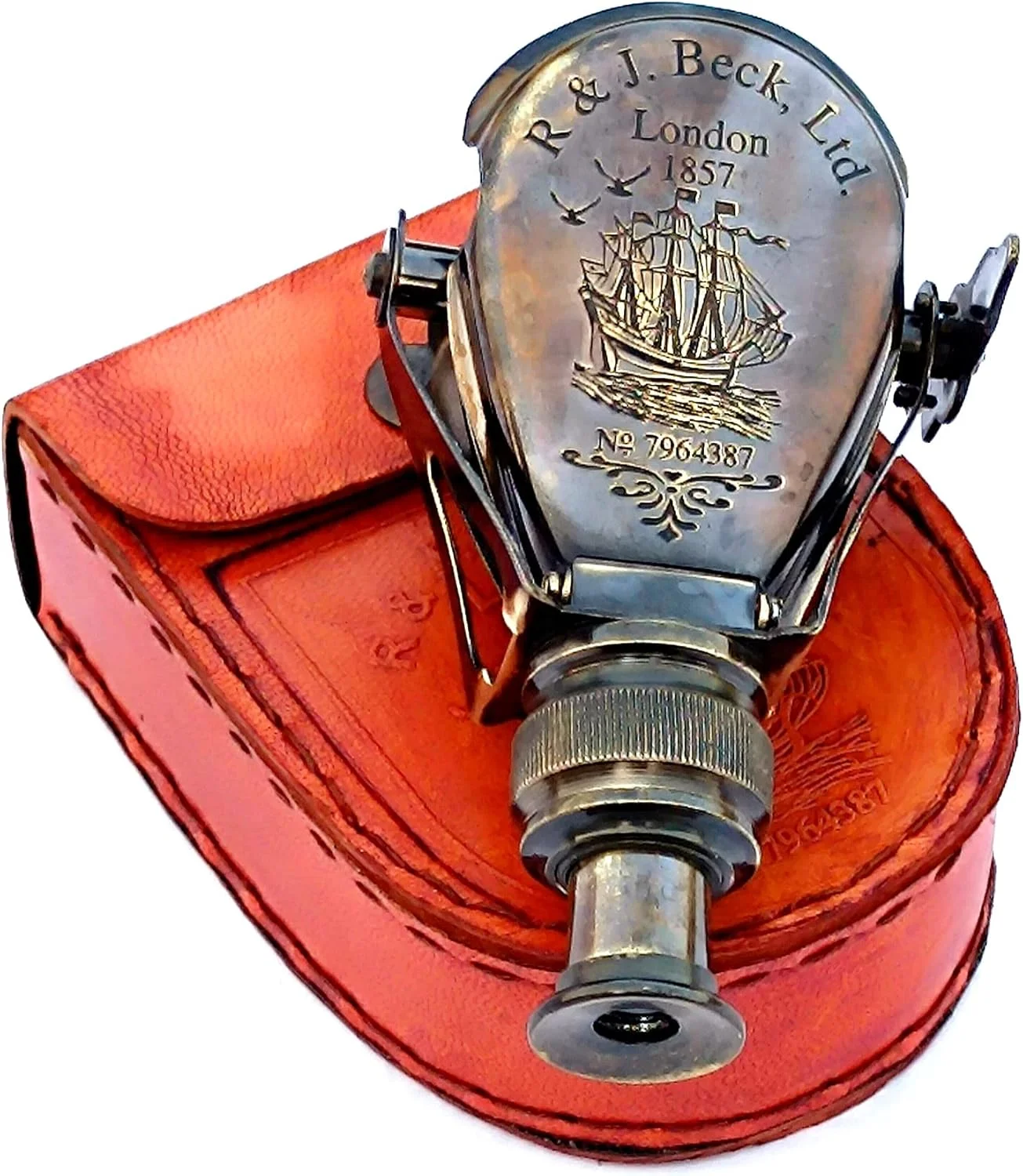 تک چشمی برنجی دستی عتیقه دریایی مناسب شکار، تماشای پرندگان، پیاده روی، کمپینگ، ورزش، بازی های فضای باز، دوربین دوچشمی برای بزرگسالان و کودکان به همراه روکش چرمی، ASI0055