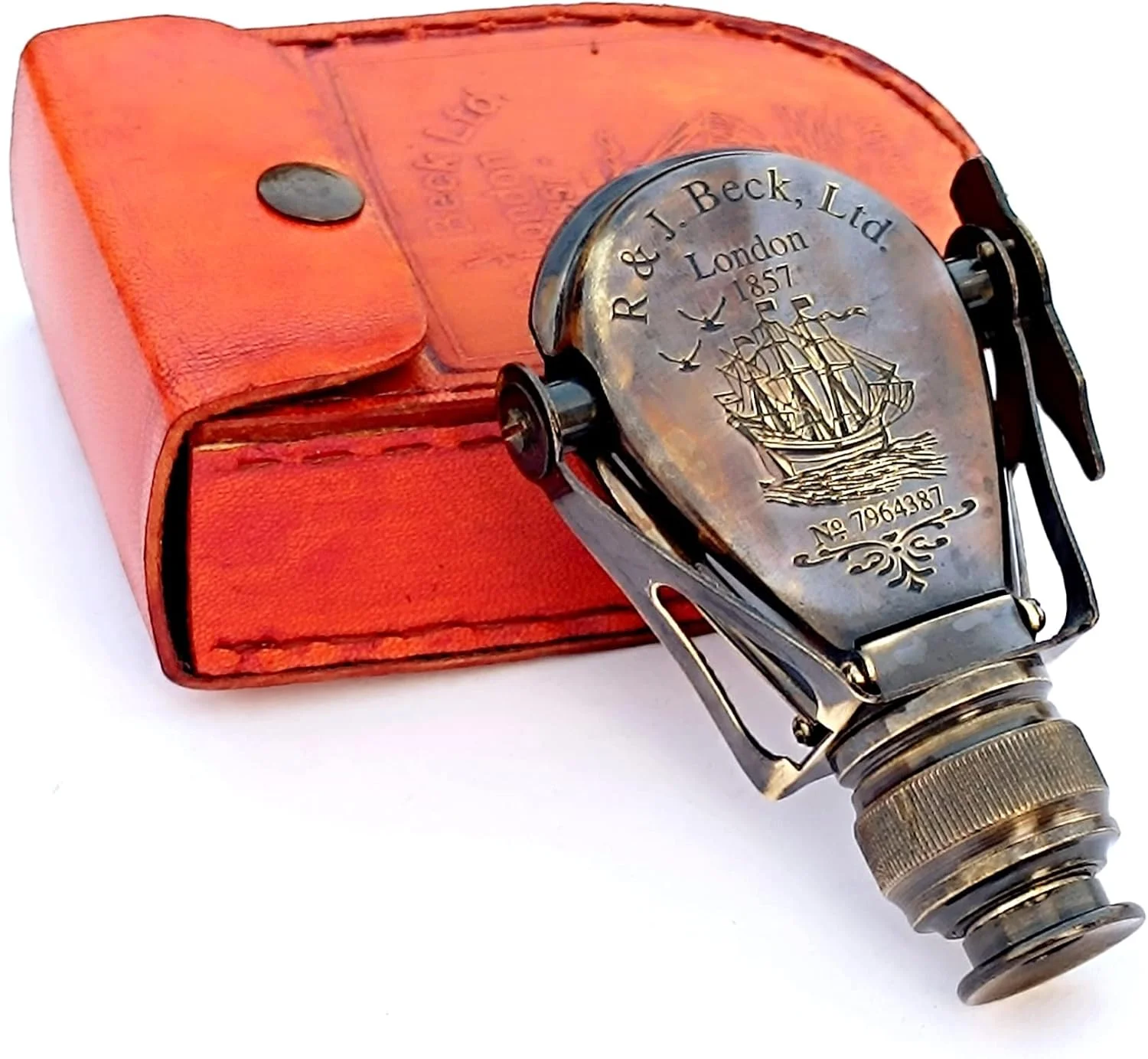 تک چشمی برنجی دستی عتیقه دریایی مناسب شکار، تماشای پرندگان، پیاده روی، کمپینگ، ورزش، بازی های فضای باز، دوربین دوچشمی برای بزرگسالان و کودکان به همراه روکش چرمی، ASI0055