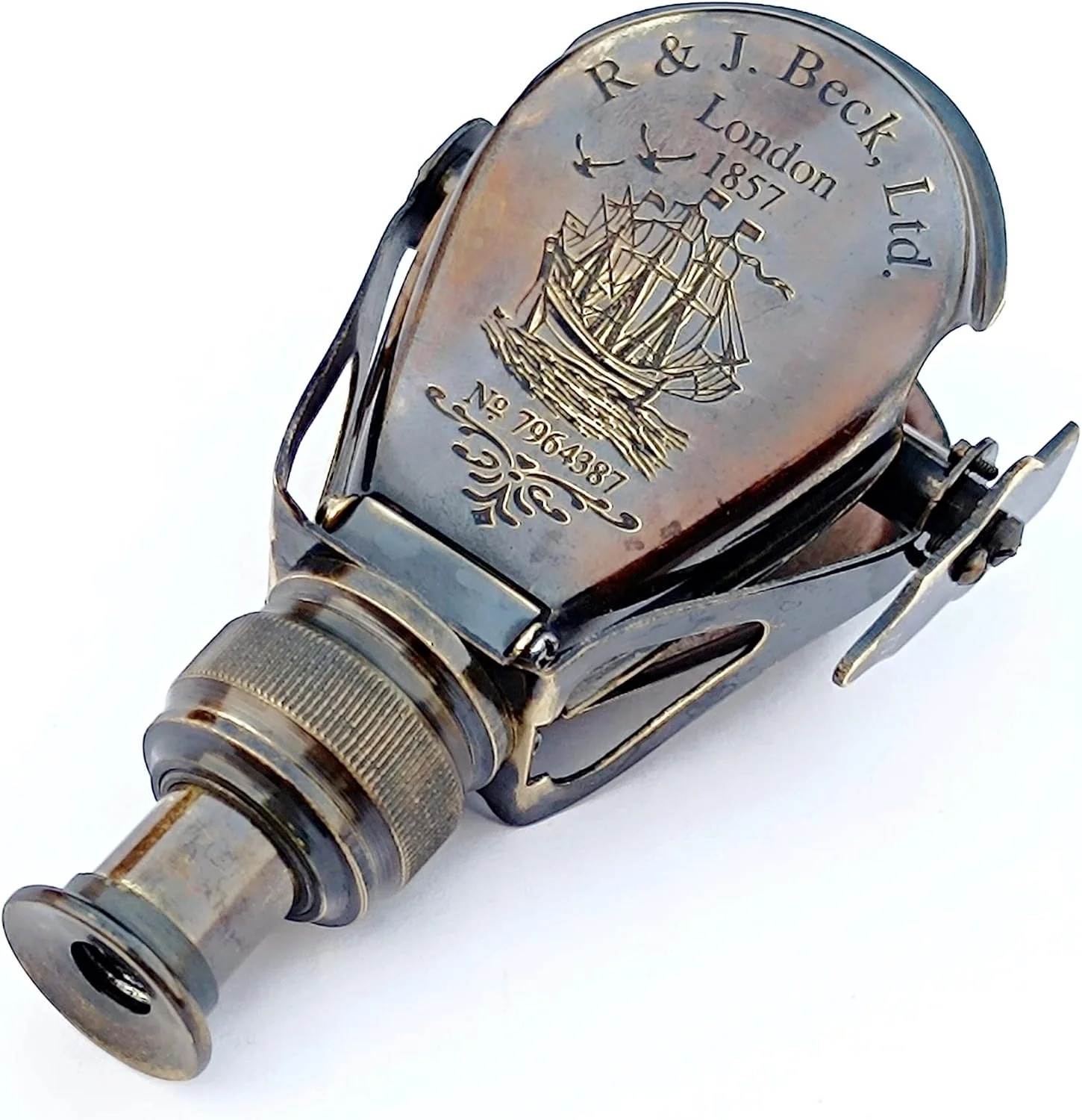 تک چشمی برنجی دستی عتیقه دریایی مناسب شکار، تماشای پرندگان، پیاده روی، کمپینگ، ورزش، بازی های فضای باز، دوربین دوچشمی برای بزرگسالان و کودکان به همراه روکش چرمی، ASI0055