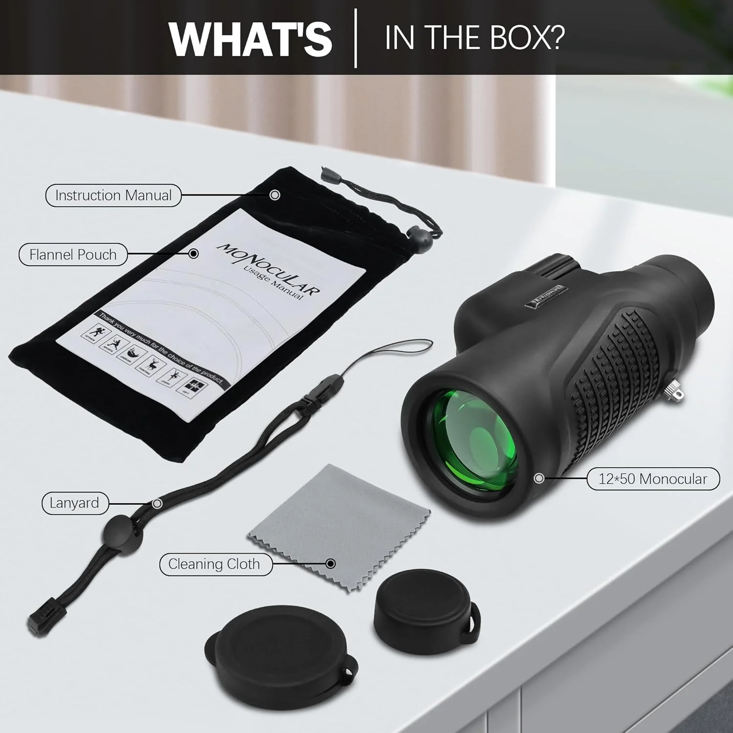 تلسکوپ تک چشمی آسترومانیا 12x50 HD با منشور K9 - قدرت بالا و جمع و جور، ضد آب، ضد مه، مقاوم در برابر ضربه برای تماشای پرندگان، کمپینگ، حیات وحش - اپتیک چند لایه، روکش لاستیکی و دستگیره ضد لغزش