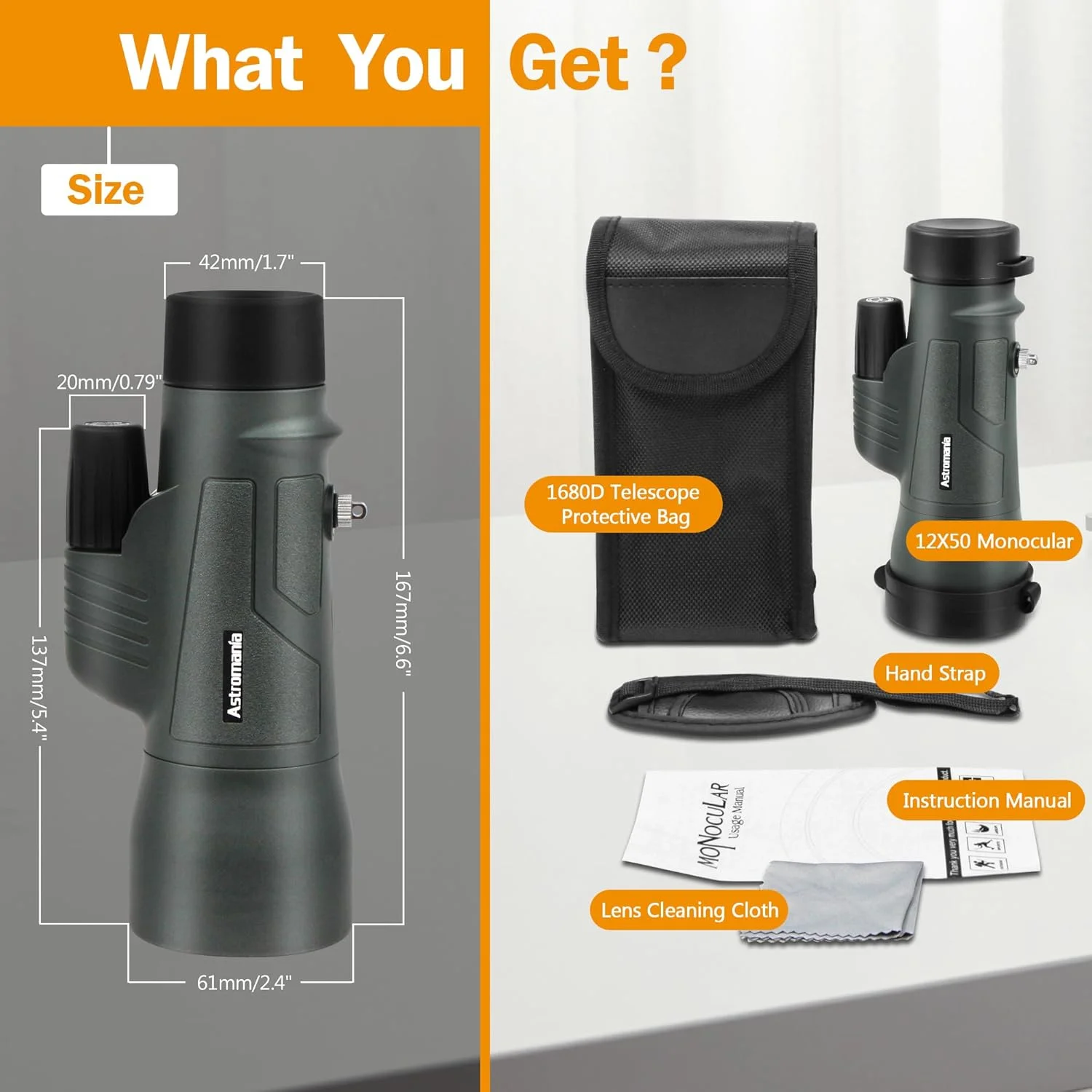 تلسکوپ تک چشمی منوکلار منشوری 12X50 BAK4 با قدرت بالا، ضد آب، جمع و جور، مناسب تماشای پرندگان، رویدادهای ورزشی، مسافرت، هدیه برای آقایان