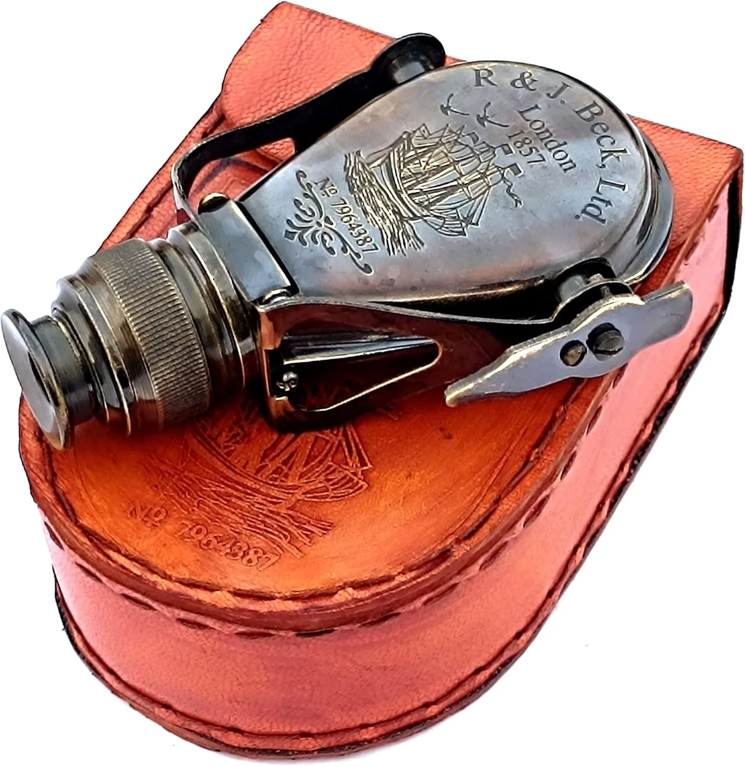 تک چشمی برنجی دستی عتیقه دریایی مناسب شکار، تماشای پرندگان، پیاده روی، کمپینگ، ورزش، بازی های فضای باز، دوربین دوچشمی برای بزرگسالان و کودکان به همراه روکش چرمی، ASI0055