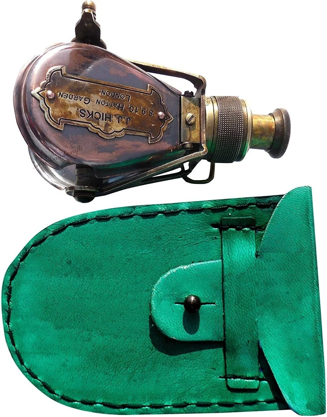تلسکوپ تک چشمی جیبی برنجی سبک عتیقه با جعبه چرمی، دکوری منزل به سبک قدیمی