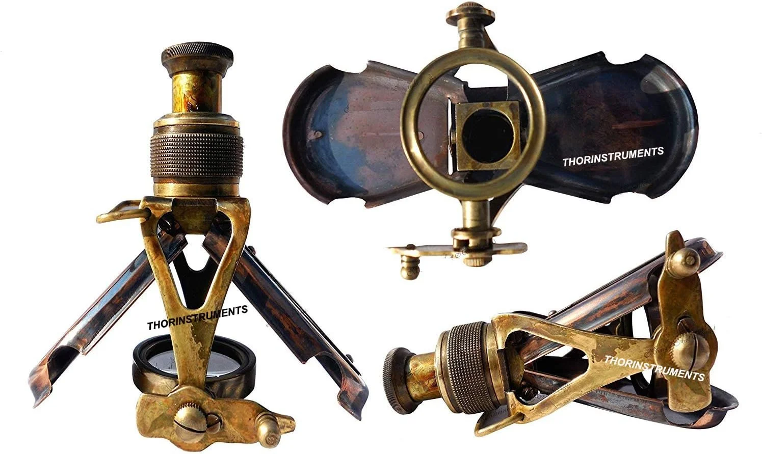 تلسکوپ تک چشمی جیبی برنجی سبک عتیقه با جعبه چرمی، دکوری منزل به سبک قدیمی