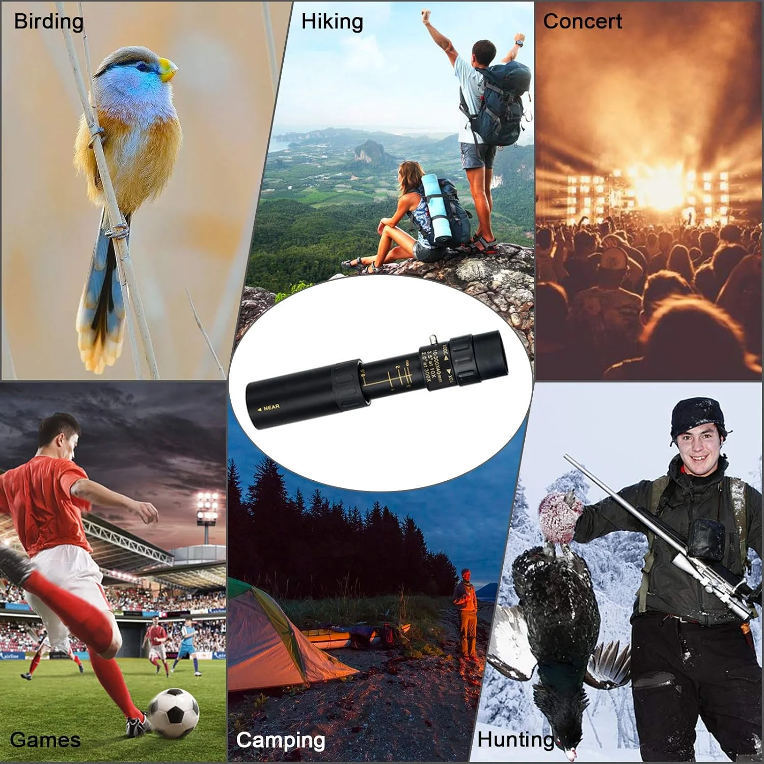 تلسکوپ تک چشمی آندور 10X-300X، تلسکوپ فشرده ضد آب با لنز FMC، منشور BAK4، کیف حمل، بند گردنی برای کنسرت، بازی های توپی، تماشای پرندگان و پیاده روی