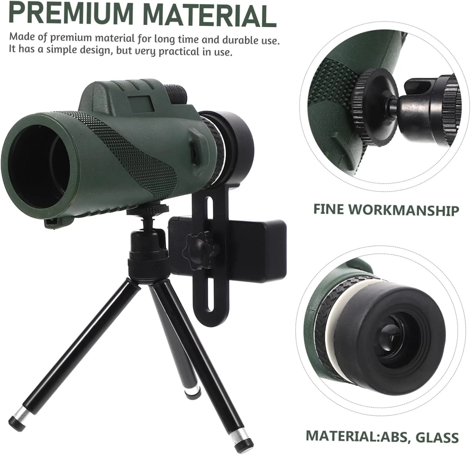 تلسکوپ تک چشمی آنگولی، مناسب فضای باز به همراه آداپتور تلفن هوشمند و سه پایه، بزرگنمایی بالا، مناسب تماشای پرندگان، پیاده روی، کمپینگ و گردشگری