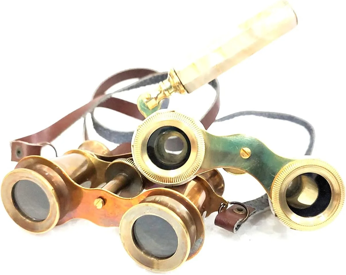 تلسکوپ جیبی برنجی دو تکه، پرداخت شده با رنگ قهوه ای عتیقه طلایی، اندازه 4 اینچ