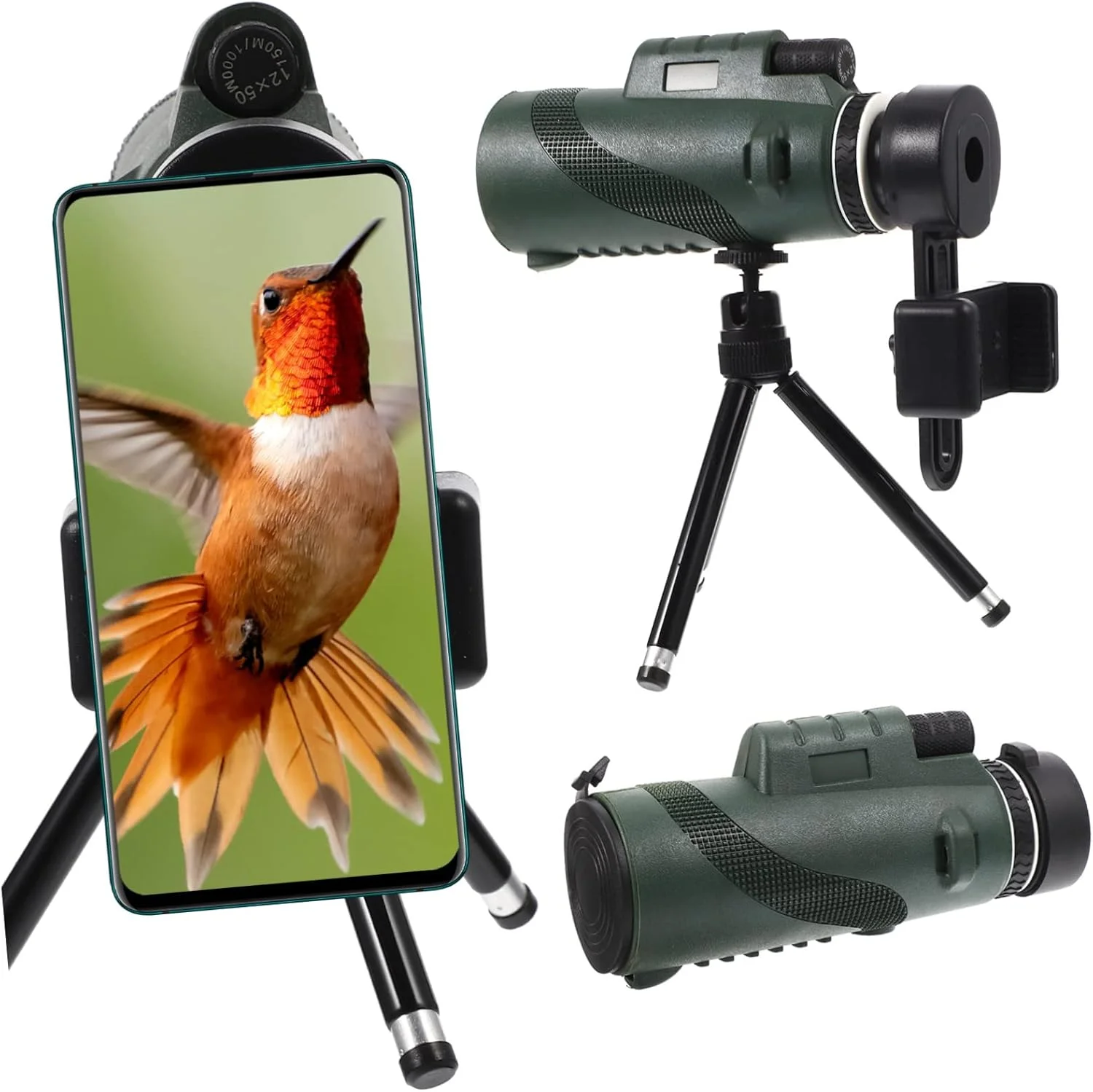 تلسکوپ تک چشمی آنگولی، مناسب فضای باز به همراه آداپتور تلفن هوشمند و سه پایه، بزرگنمایی بالا، مناسب تماشای پرندگان، پیاده روی، کمپینگ و گردشگری