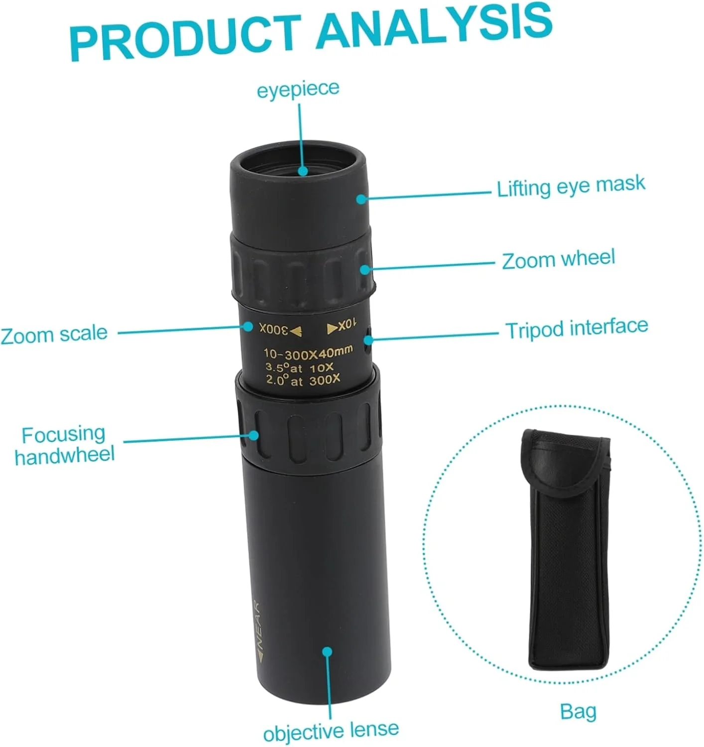تلسکوپ تک چشمی Angoily برای تماشای پرندگان، کمپینگ و پیاده‌روی، با کیفیت بالا، قابل حمل، بدنه فلزی، طراحی ارگونومیک و بافت ضد لغزش
