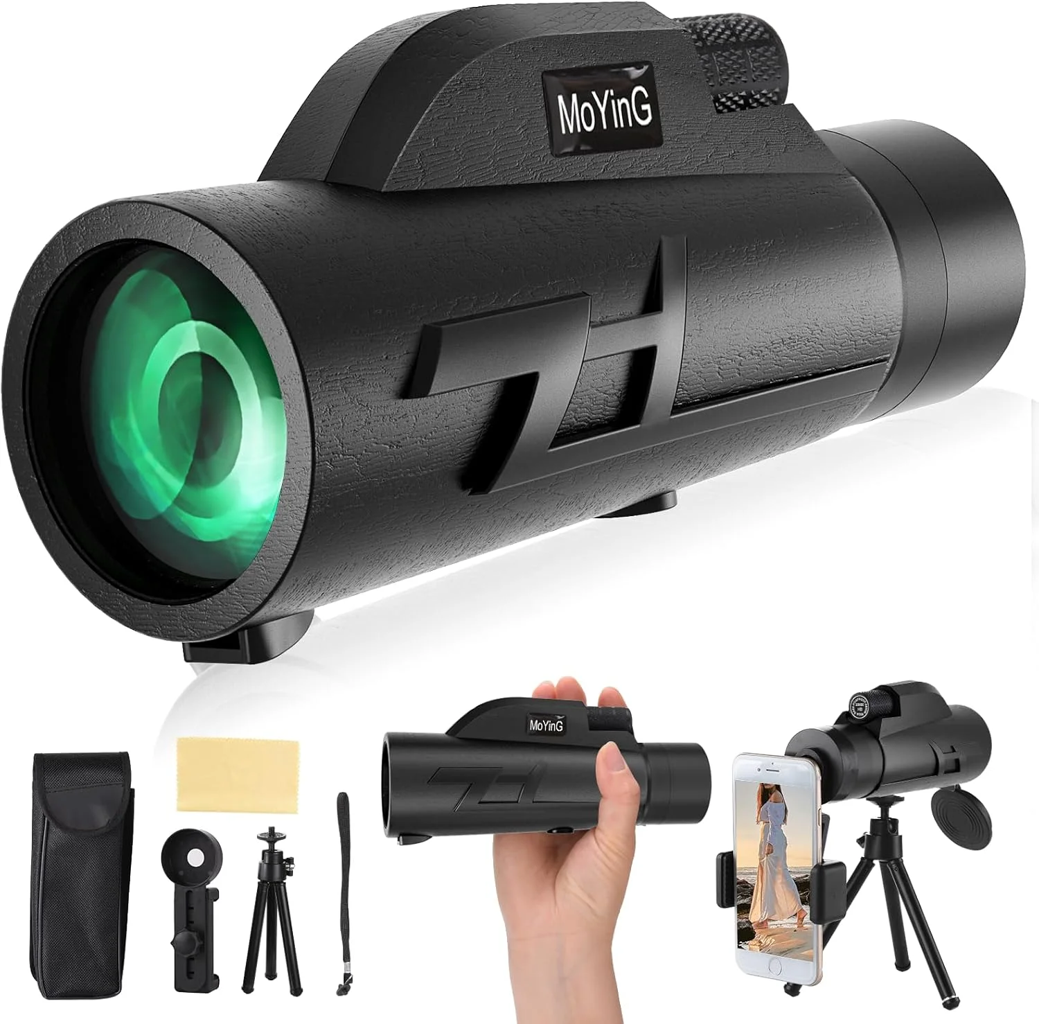 تلسکوپ تک چشمی 20x50 با قدرت بالا به همراه سه پایه تلفن هوشمند و کیف قابل حمل - ایده آل برای تماشای پرندگان، شکار، پیاده روی و کمپینگ - دید بزرگ با منشور BAK4 و لنز FMC