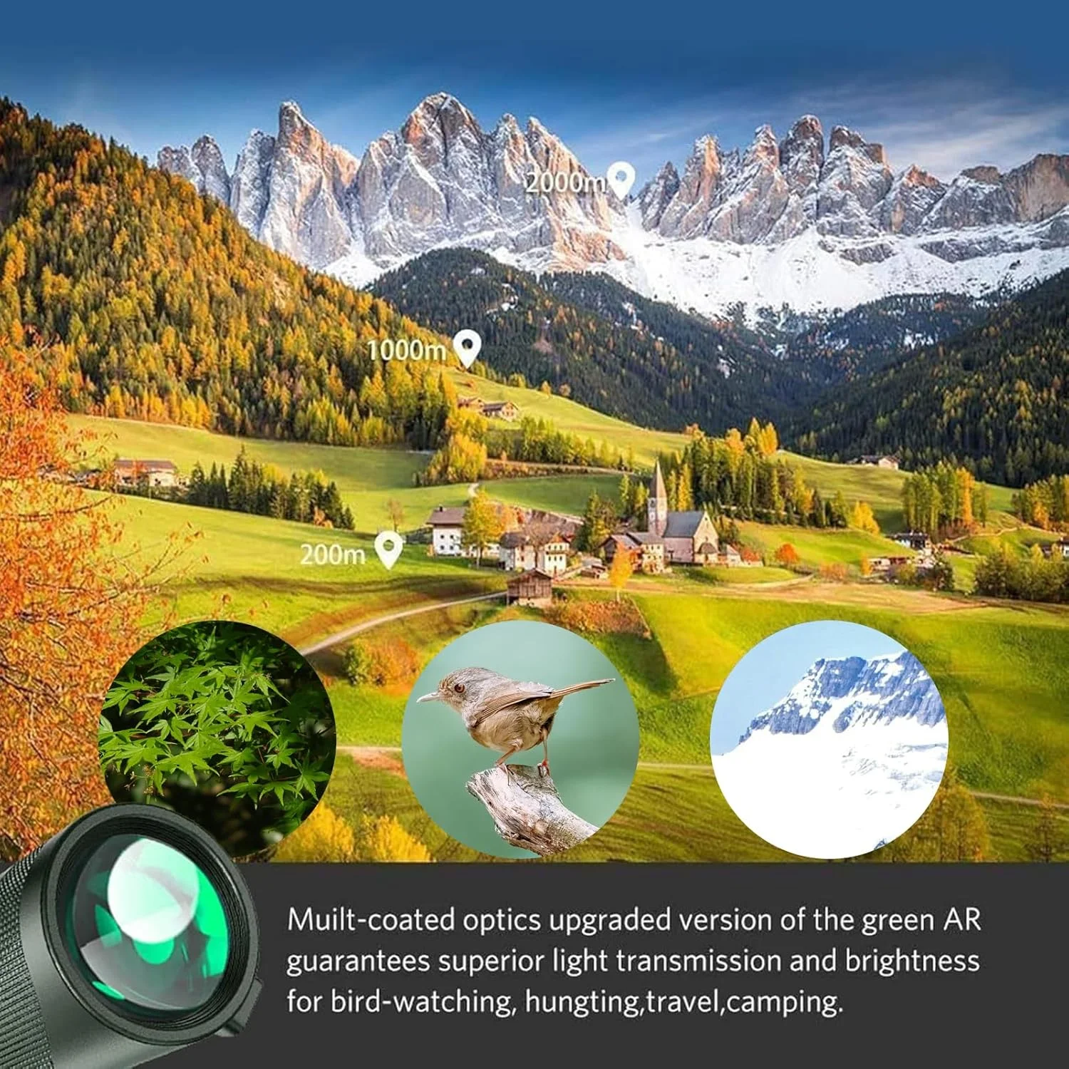 تلسکوپ تک چشمی 80x100 برای تلفن های هوشمند و بزرگسالان - بزرگنمایی HD با قدرت بالا به همراه سه پایه و آداپتور تلفن برای تماشای پرندگان، شکار، مسافرت و تماشای ستارگان - سبز