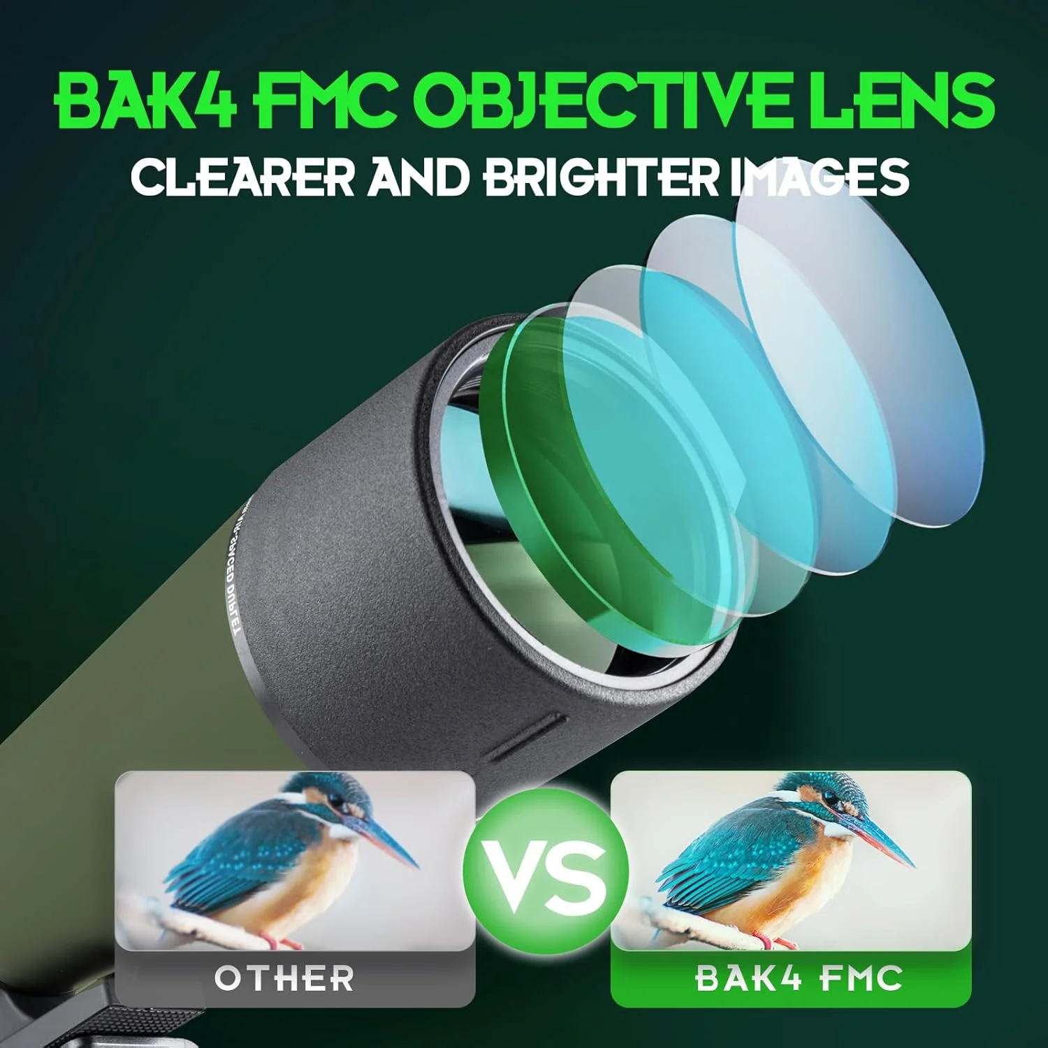 تلسکوپ دیدبانی 20-60x80 با سه پایه و آداپتور تلفن همراه، کیف حمل، تک چشمی BAK4 برای شکار و تماشای پرندگان - سبز