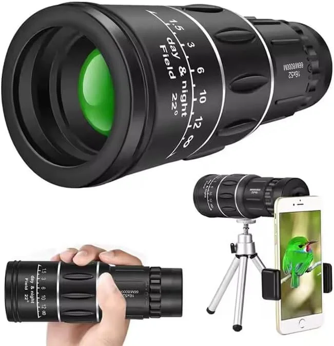 تلسکوپ تک چشمی 16x52 HD برای بزرگسالان و کودکان - تلسکوپ فشرده با قدرت بالا با منشور BAK-4 و لنز FMC - ضد آب و سبک وزن برای تماشای پرندگان، شکار، پیاده روی، مسافرت و هدیه