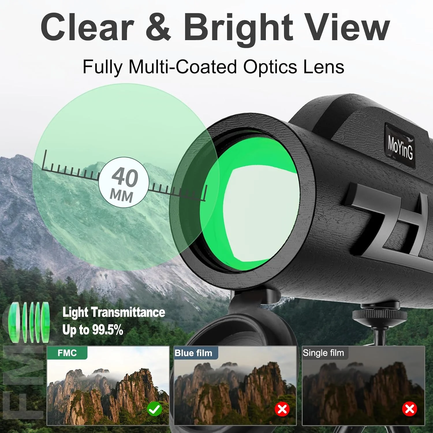 تلسکوپ تک چشمی 20x50 با قدرت بالا به همراه سه پایه تلفن هوشمند و کیف قابل حمل - ایده آل برای تماشای پرندگان، شکار، پیاده روی و کمپینگ - دید بزرگ با منشور BAK4 و لنز FMC