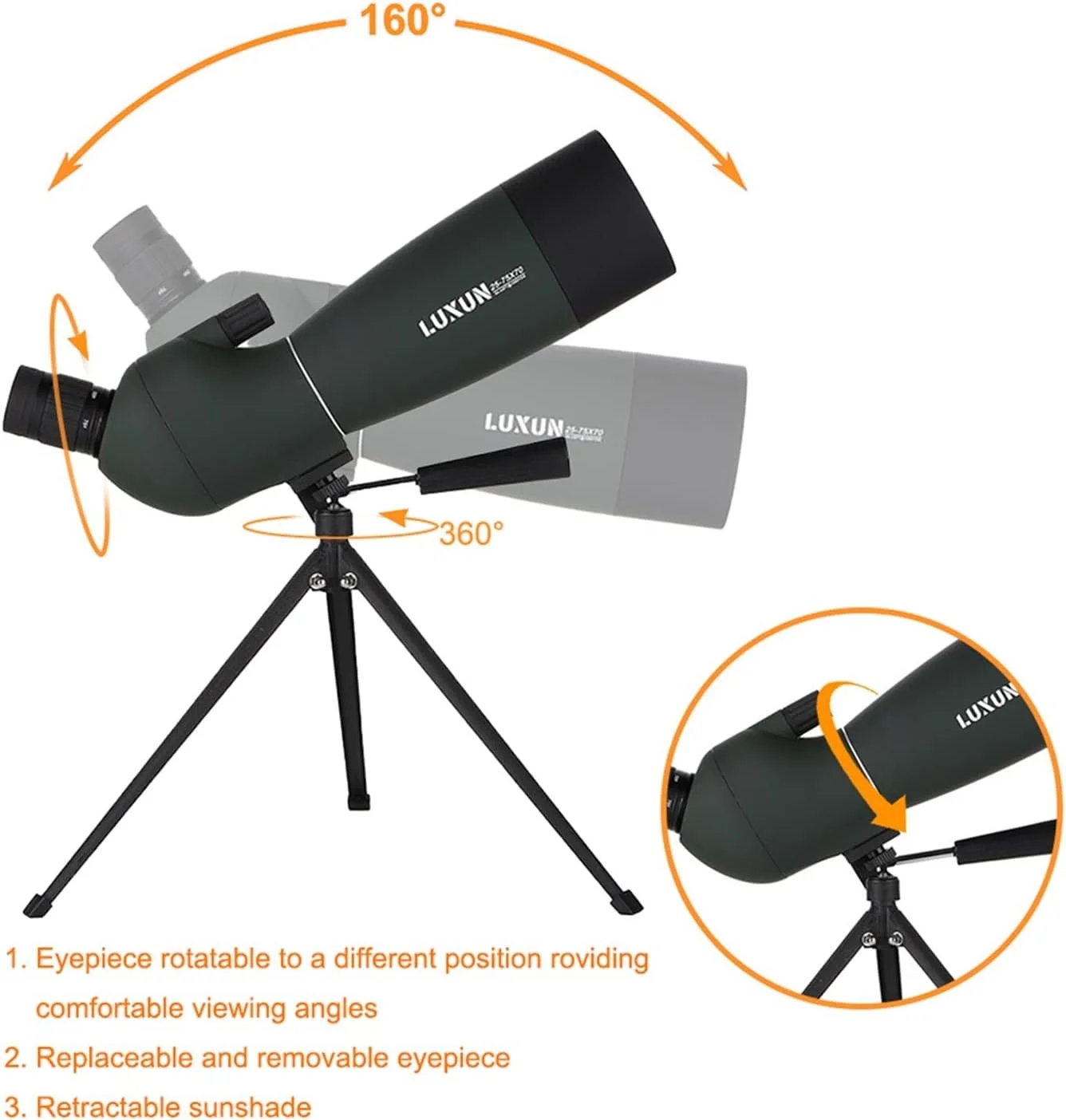 دوربین مادون قرمز بیرونی 25-75x70 میلی‌متری، تلسکوپ SV28 با زوم پیوسته، منشور BK7، لنز MC، تک‌چشمی ضدآب + سه‌پایه مدل F9308B دوربین صحرایی