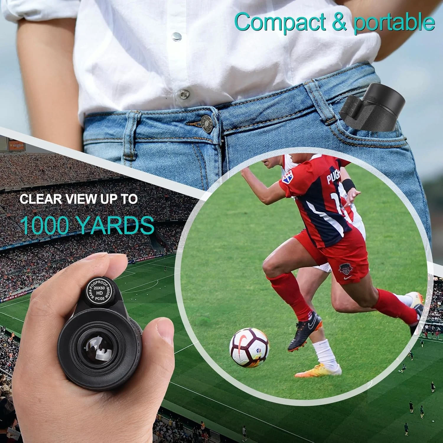 تلسکوپ تک چشمی 20x50 با قدرت بالا به همراه سه پایه تلفن هوشمند و کیف قابل حمل - ایده آل برای تماشای پرندگان، شکار، پیاده روی و کمپینگ - دید بزرگ با منشور BAK4 و لنز FMC