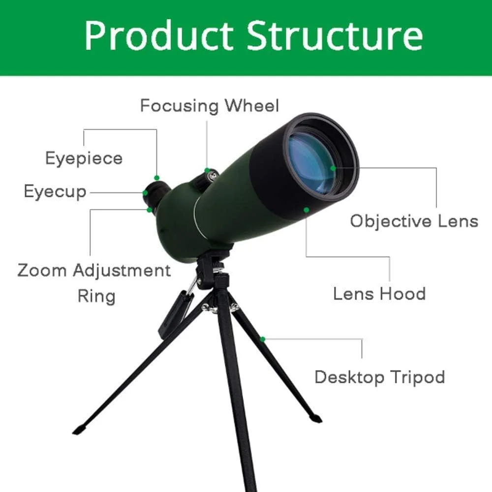 تلسکوپ برای بزرگسالان 50/60/70 میلی‌متری با قابلیت زوم و ضد آب به همراه آداپتور اتصال تلفن همراه