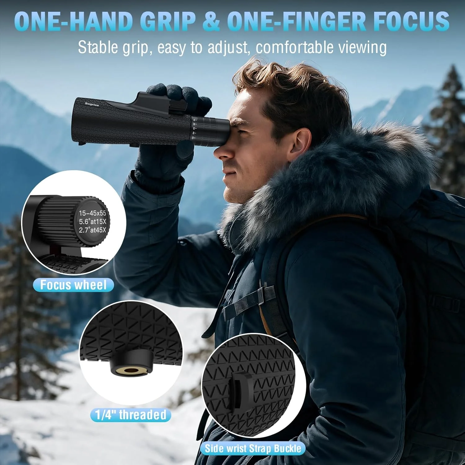 تلسکوپ تک چشمی زوم 15-45x55 - تلسکوپ تک چشمی قدرتمند برای بزرگسالان، منشور BAK4 برای تماشای پرندگان و کنسرت های مسافرتی