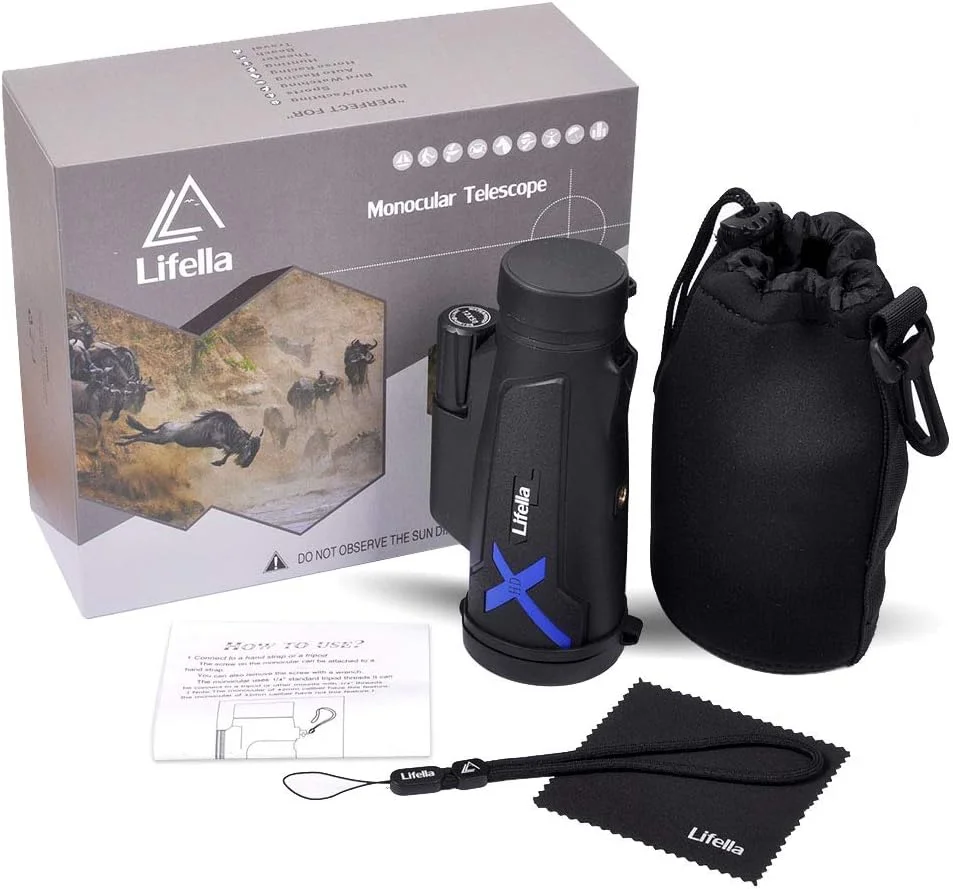 تلسکوپ تک چشمی 12x50 با قدرت بالا به همراه کیف قابل حمل - ایده آل برای تماشای پرندگان، شکار، پیاده روی، کمپینگ - دید بزرگ با منشور BAK4 و فناوری لنز FMC، مشکی