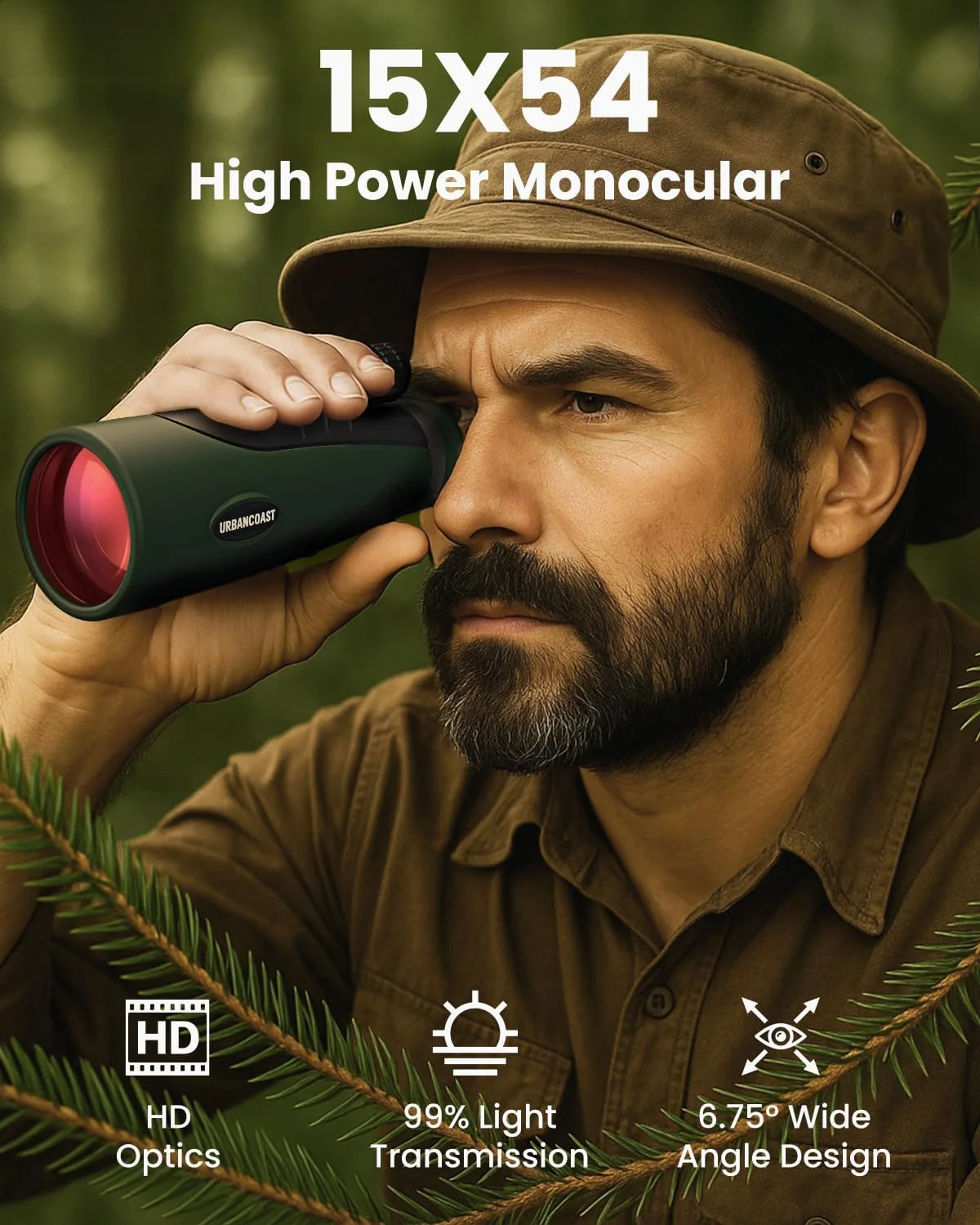 تلسکوپ تک چشمی 15X54 برای بزرگسالان با قدرت بالا - ضد آب، منشور BAK4، لنز FMC، مناسب برای تماشای پرندگان، لوازم شکار، لوازم جانبی پیاده روی، مسافرت و کمپینگ