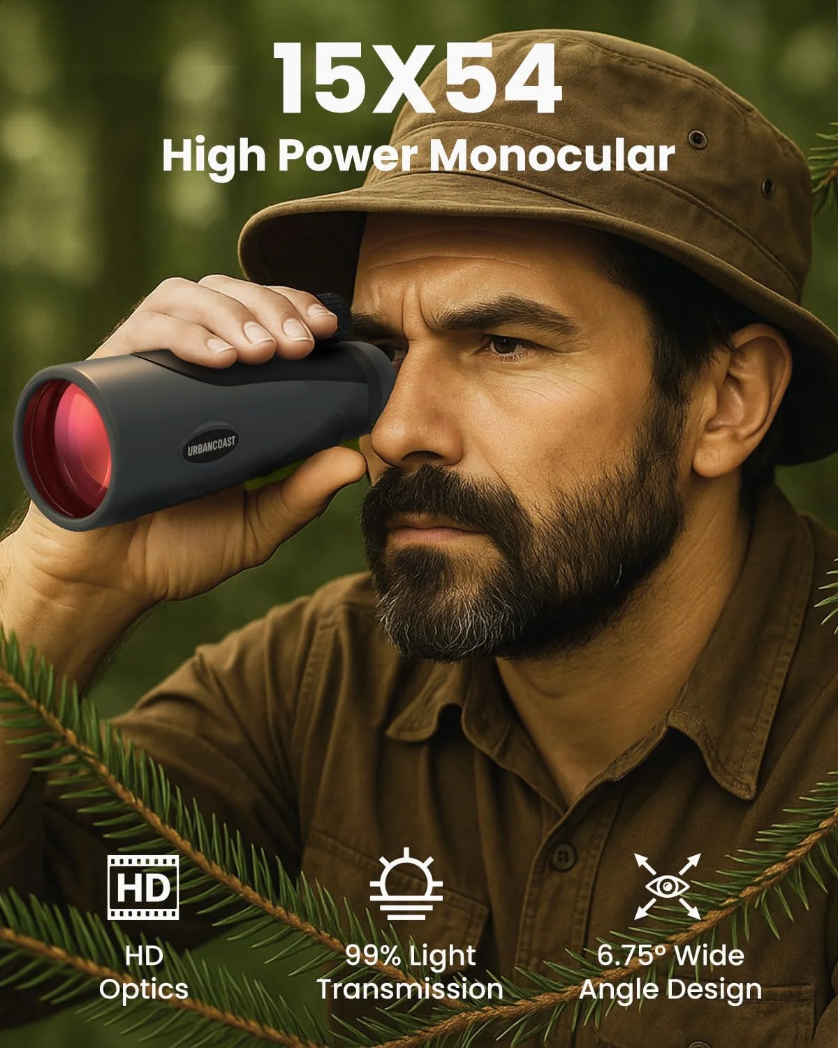 تلسکوپ تک چشمی 15X54 برای بزرگسالان، قدرت بالا - ضد آب، منشور BAK4، لنز FMC، مناسب برای تماشای پرندگان، لوازم شکار، لوازم جانبی پیاده روی، مسافرت و کمپینگ