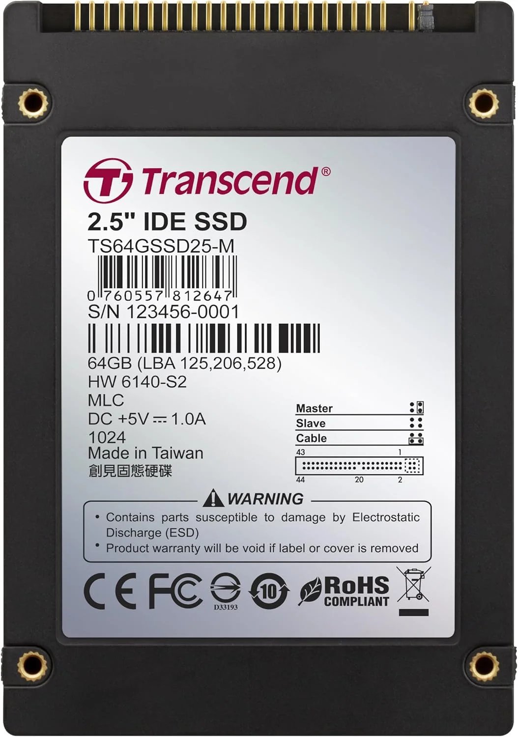 درایو حالت جامد داخلی 64 گیگابایتی Transcend 2.5 اینچی IDE (فلش MLC)