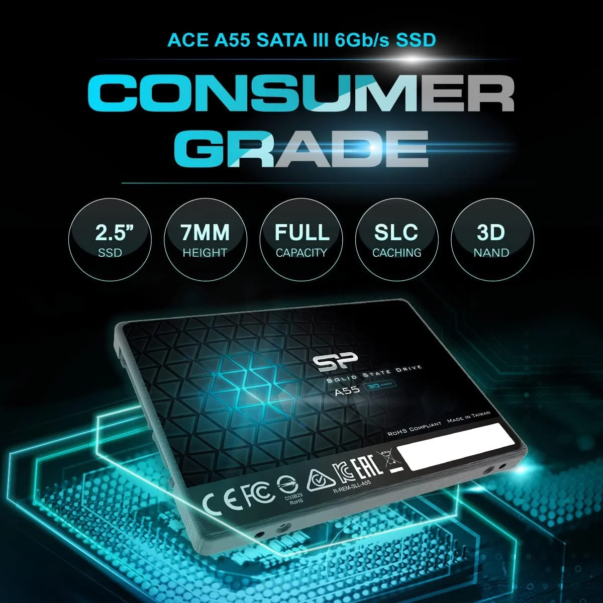 اس اس دی 512 گیگابایتی سیلیکون پاور Ace A55 SATA، سرعت تا 500 مگابایت بر ثانیه، 3D NAND با SLC Cache، درایو حالت جامد داخلی 2.5 اینچی SATA III 6Gb/s برای کامپیوتر رومیزی و لپ تاپ