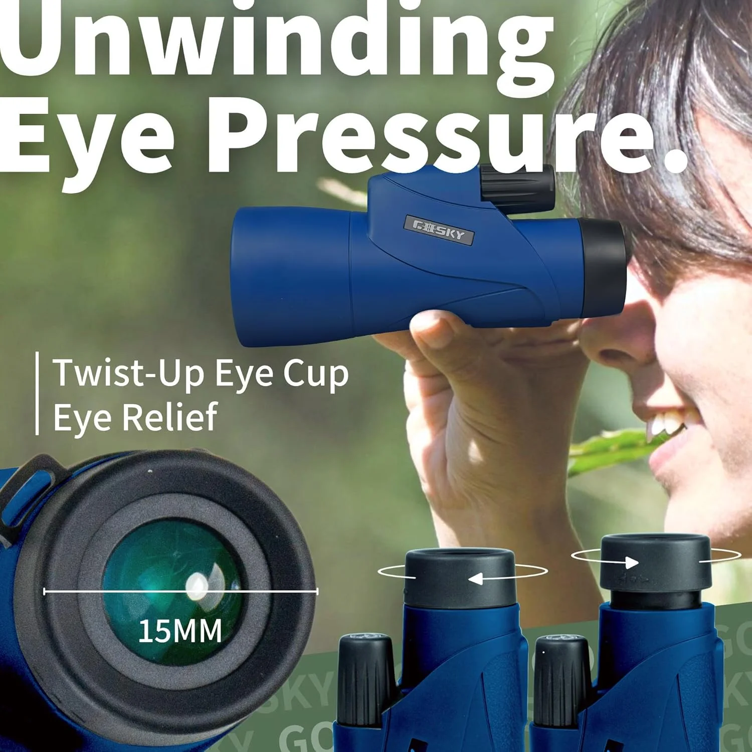 تلسکوپ تک چشمی گوسکی، 12x55 HD تک چشمی برای بزرگسالان با منشور BAK4 و لنز FMC، تک چشمی سبک وزن با آداپتور تلفن هوشمند مناسب برای تماشای پرندگان و شکار (آبی)