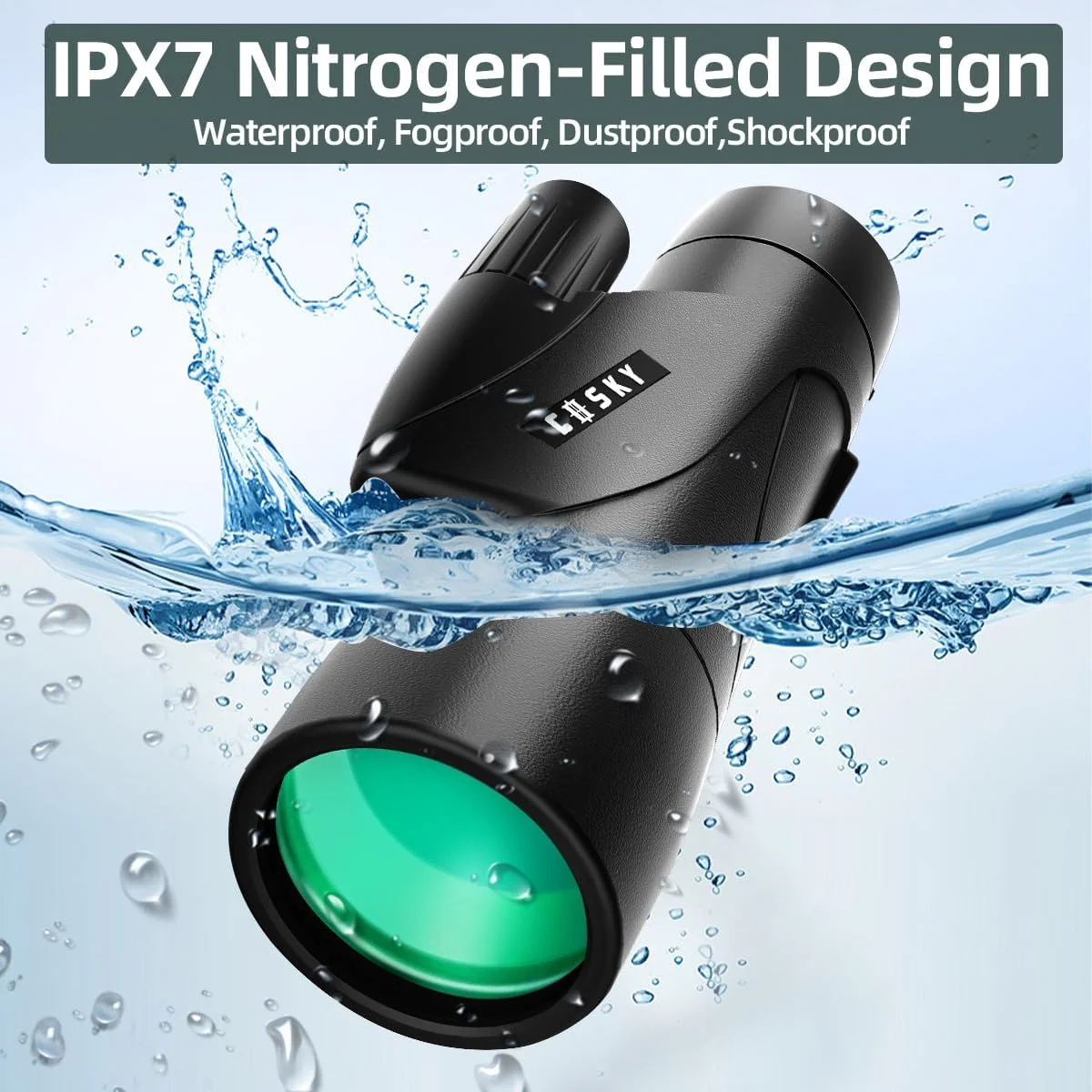 تلسکوپ تک چشمی گوسکی، 15x55 HD تک چشمی برای بزرگسالان با منشور BAK4 و لنز FMC، تک چشمی سبک وزن با آداپتور تلفن هوشمند مناسب برای تماشای پرندگان و شکار (مشکی)