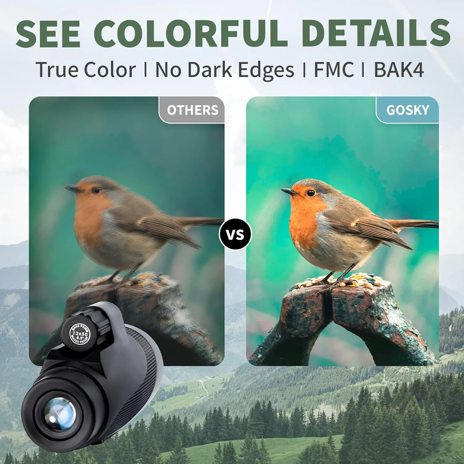 تلسکوپ تک چشمی گاسکی تیتان 12X50 به همراه نگهدارنده تلفن هوشمند - ضد آب، ضد مه، مقاوم در برابر ضربه، منشور BAK-4 FMC مناسب برای تماشای پرندگان، شکار، کمپینگ، مسافرت، حیات وحش و مناظر تلسکوپ تک چشمی گاسکی تیتان 12X50 به همراه نگهدارنده تلفن هوشمند - ضد آب، ضد مه، مقاوم در برابر ضربه، منشور BAK-4 FMC مناسب برای تماشای پرندگان، شکار، کمپینگ، مسافرت، حیات وحش و مناظر