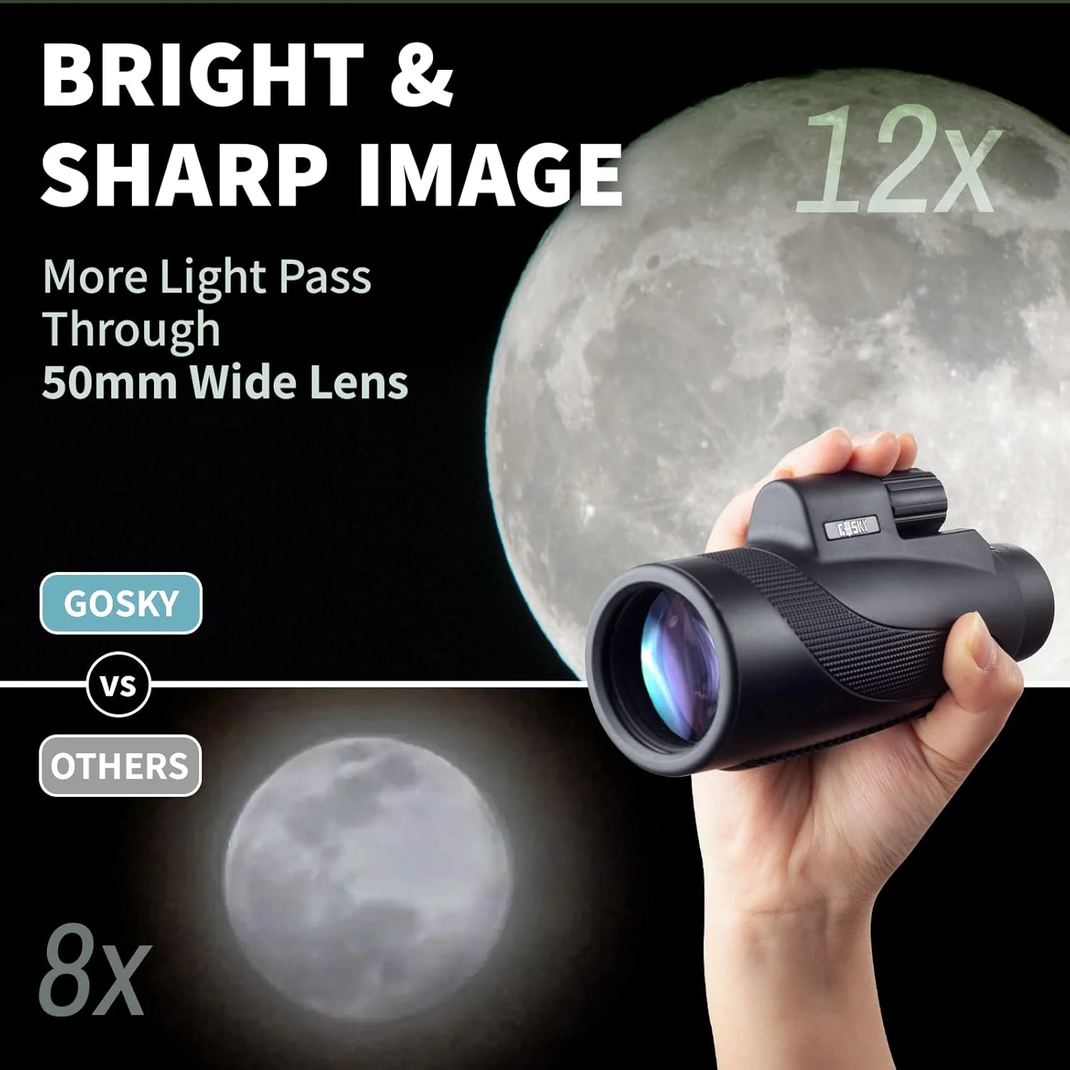 تلسکوپ تک چشمی گاسکی تیتان 12X50 به همراه نگهدارنده تلفن هوشمند - ضد آب، ضد مه، مقاوم در برابر ضربه، منشور BAK-4 FMC مناسب برای تماشای پرندگان، شکار، کمپینگ، مسافرت، حیات وحش و مناظر تلسکوپ تک چشمی گاسکی تیتان 12X50 به همراه نگهدارنده تلفن هوشمند - ضد آب، ضد مه، مقاوم در برابر ضربه، منشور BAK-4 FMC مناسب برای تماشای پرندگان، شکار، کمپینگ، مسافرت، حیات وحش و مناظر