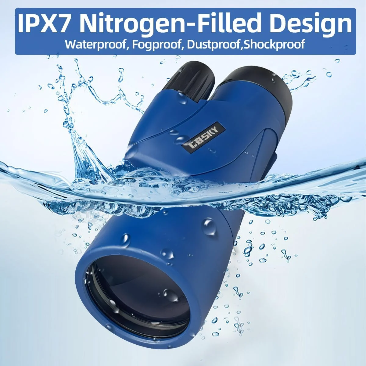 تلسکوپ تک چشمی گوسکی، 12x55 HD تک چشمی برای بزرگسالان با منشور BAK4 و لنز FMC، تک چشمی سبک وزن با آداپتور تلفن هوشمند مناسب برای تماشای پرندگان و شکار (آبی)