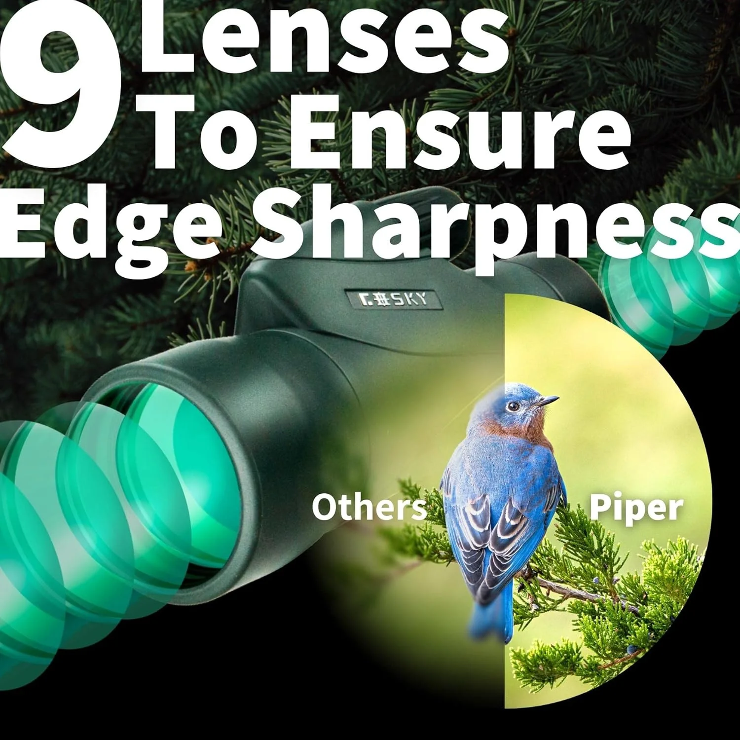 تلسکوپ تک چشمی HD گاسکی 12x55 با منشور BAK4 و لنز FMC، سبک وزن به همراه آداپتور تلفن هوشمند - مناسب برای تماشای پرندگان، شکار، پیاده روی و مسافرت