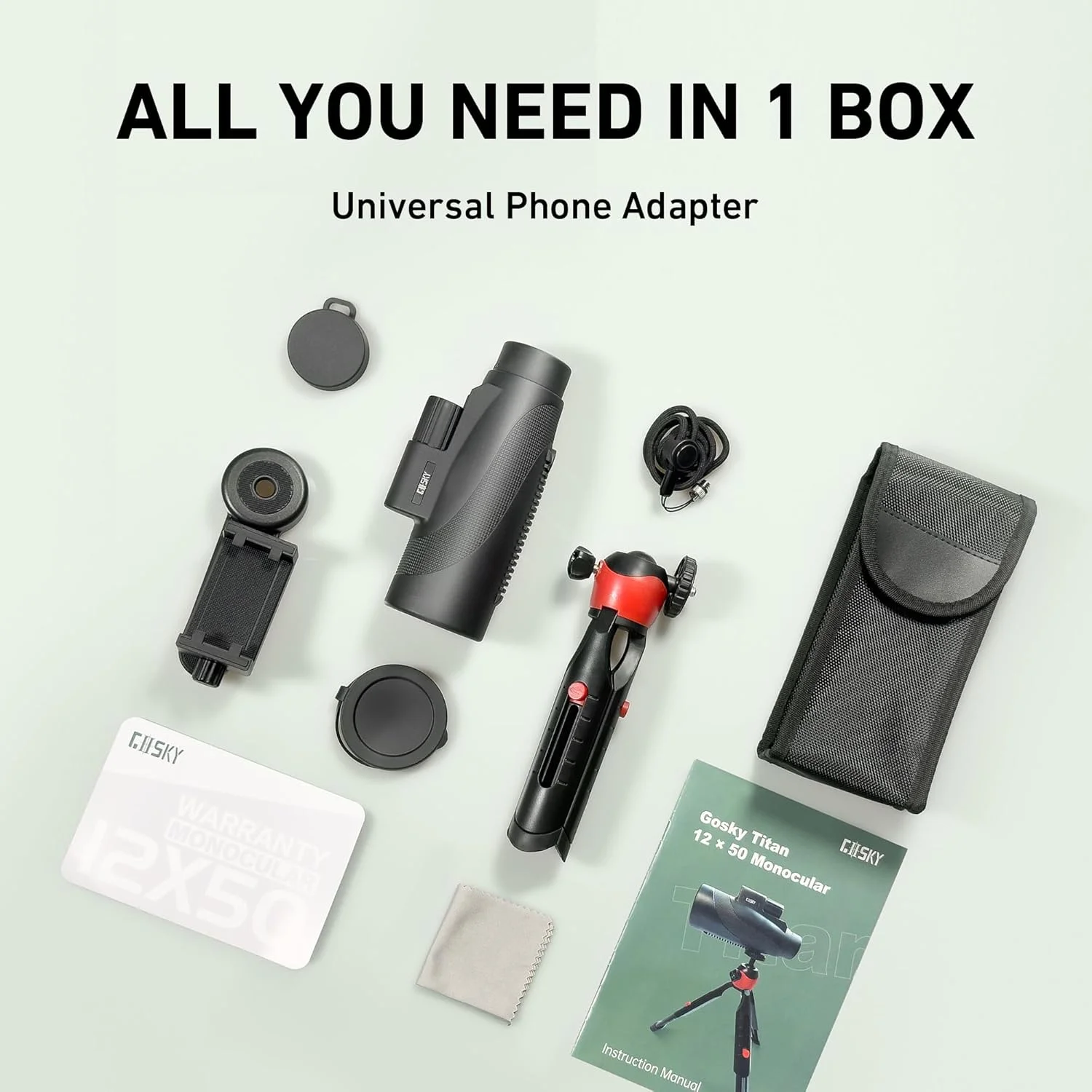 تلسکوپ تک چشمی 12x50 گاسکی برای بزرگسالان، تلسکوپ تک چشمی با منشور BAK4 و لنز FMC، تک چشمی سبک وزن ایده آل برای تماشای پرندگان، شکار، حیات وحش، پیاده روی و مسافرت - مشکی