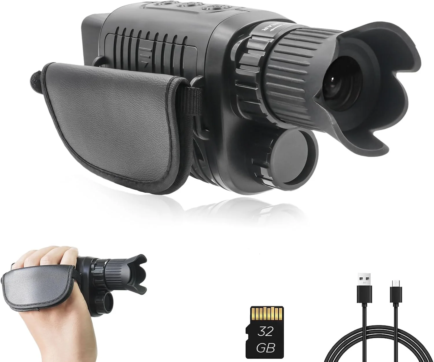 تک چشمی دید در شب شارژی برای تاریکی مطلق، فیلمبرداری Full HD 1080P، دوربین دوچشمی دید در شب مادون قرمز دوربرد برای شکار، کمپینگ، مسافرت، نظارت با حافظه داخلی 32 گیگابایتی