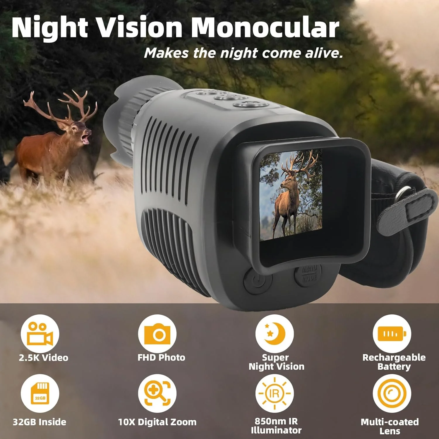 تک چشمی دید در شب شارژی برای تاریکی مطلق، فیلمبرداری Full HD 1080P، دوربین دوچشمی دید در شب مادون قرمز دوربرد برای شکار، کمپینگ، مسافرت، نظارت با حافظه داخلی 32 گیگابایتی تک چشمی دید در شب شارژی برای تاریکی مطلق، فیلمبرداری Full HD 1080P، دوربین دوچشمی دید در شب مادون قرمز دوربرد برای شکار، کمپینگ، مسافرت، نظارت با حافظه داخلی 32 گیگابایتی