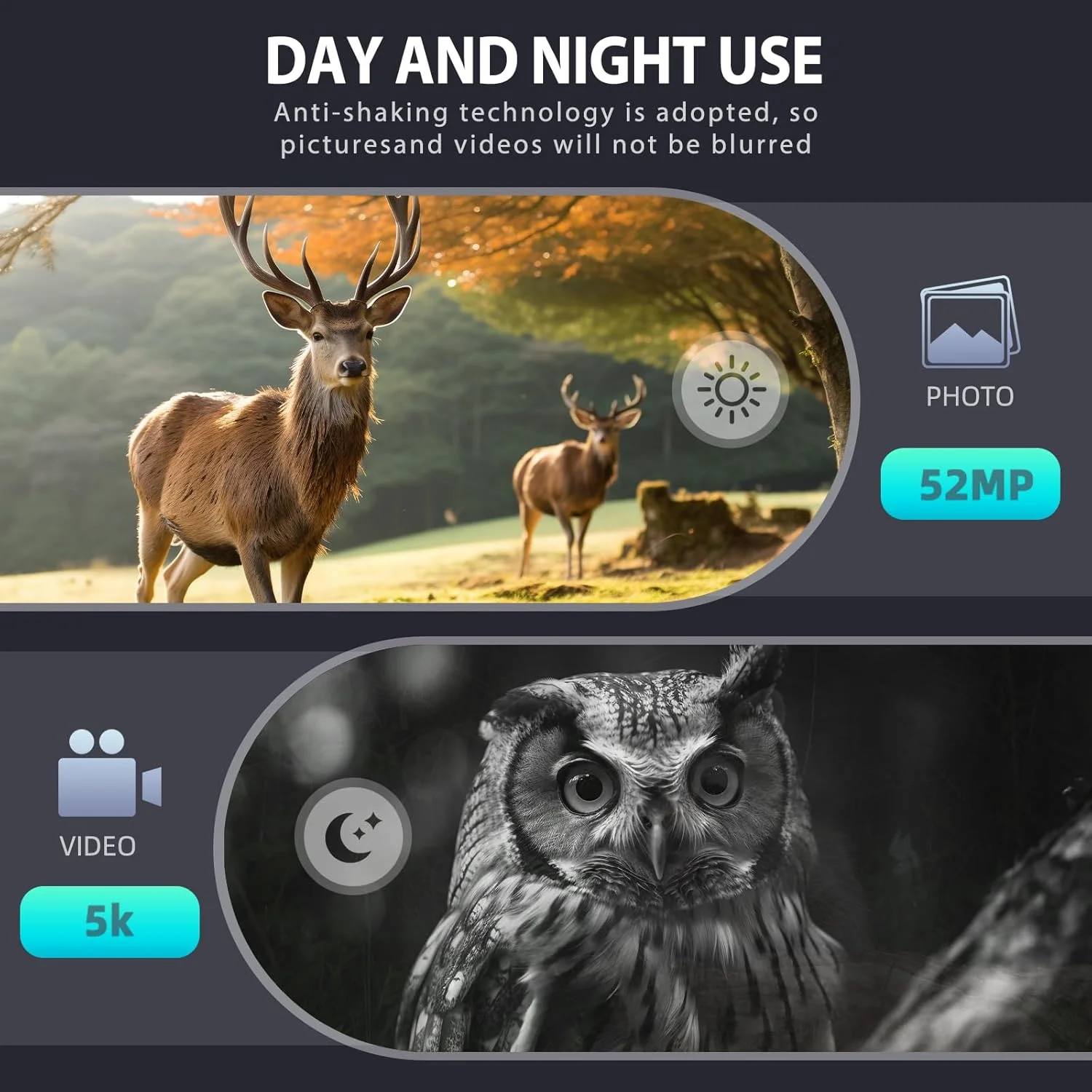 دوربین دید در شب دوچشمی مادون قرمز 5K با صفحه نمایش بزرگ 4 اینچی، دوربین دید در شب دیجیتال با زوم 10 برابر و وای فای، حافظه 32 گیگابایتی برای ذخیره عکس و فیلم