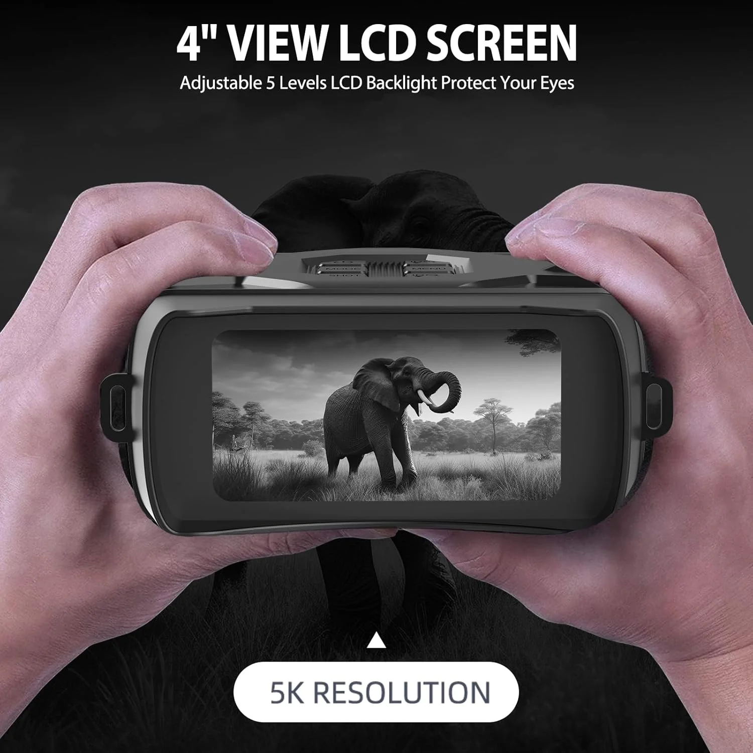 دوربین دید در شب دوچشمی مادون قرمز 5K با صفحه نمایش بزرگ 4 اینچی، دوربین دید در شب دیجیتال با زوم 10 برابر و وای فای، حافظه 32 گیگابایتی برای ذخیره عکس و فیلم