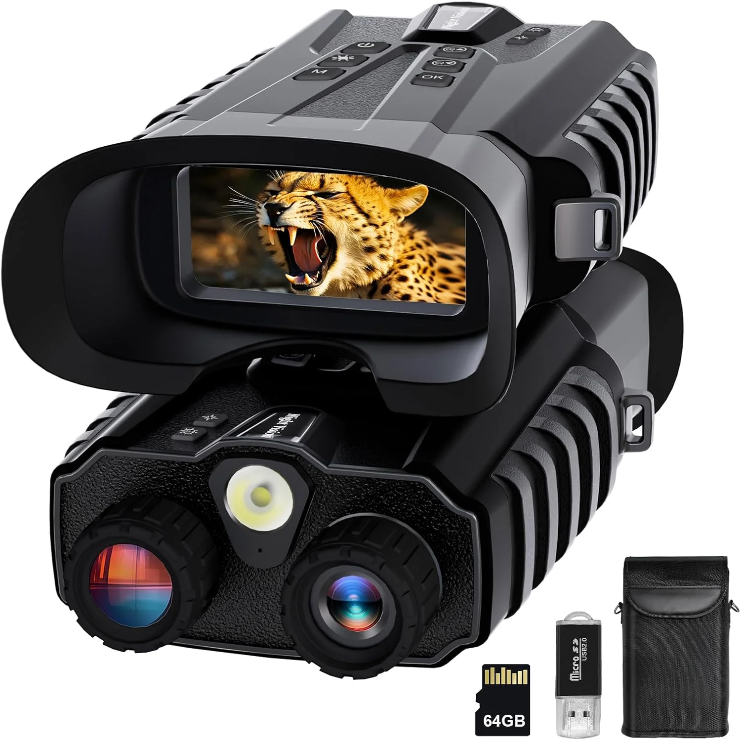 دوربین دید در شب Pozifu 4K با صفحه نمایش 3.2 اینچی HD، زوم دیجیتال 8 برابر، کارت TF 64 گیگابایتی، باتری 5200 میلی آمپر ساعتی برای شکار، کمپینگ و امنیت