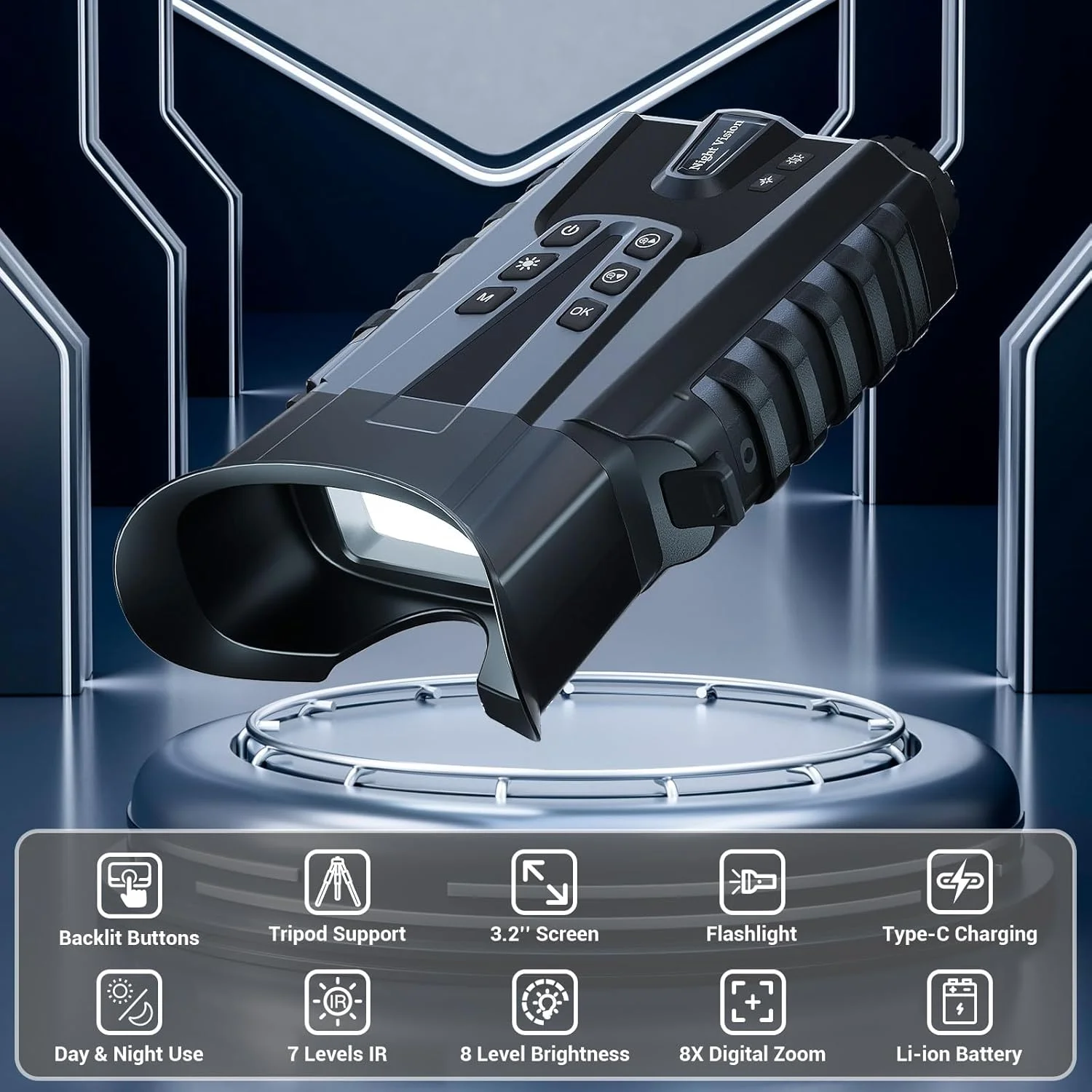 دوربین دید در شب Pozifu 4K با صفحه نمایش 3.2 اینچی HD، زوم دیجیتال 8 برابر، کارت TF 64 گیگابایتی، باتری 5200 میلی آمپر ساعتی برای شکار، کمپینگ و امنیت دوربین دید در شب Pozifu 4K با صفحه نمایش 3.2 اینچی HD، زوم دیجیتال 8 برابر، کارت TF 64 گیگابایتی، باتری 5200 میلی آمپر ساعتی برای شکار، کمپینگ و امنیت