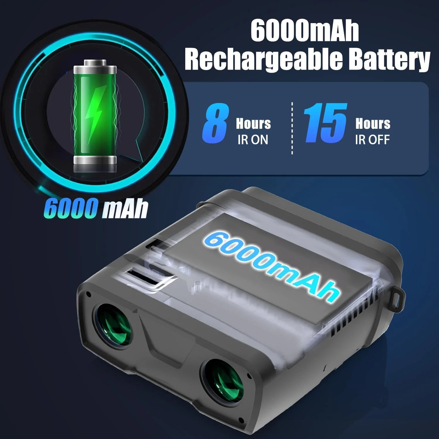 دوربین دید در شب، دوربین دوچشمی دید در شب تمام رنگی 4K واقعی، IR متمرکز قدرتمند داخلی، باتری قابل شارژ 6000 میلی آمپر ساعتی، صفحه نمایش فوق العاده بزرگ، برد دید طولانی، کارت 64 گیگابایتی رایگان (مشکی)