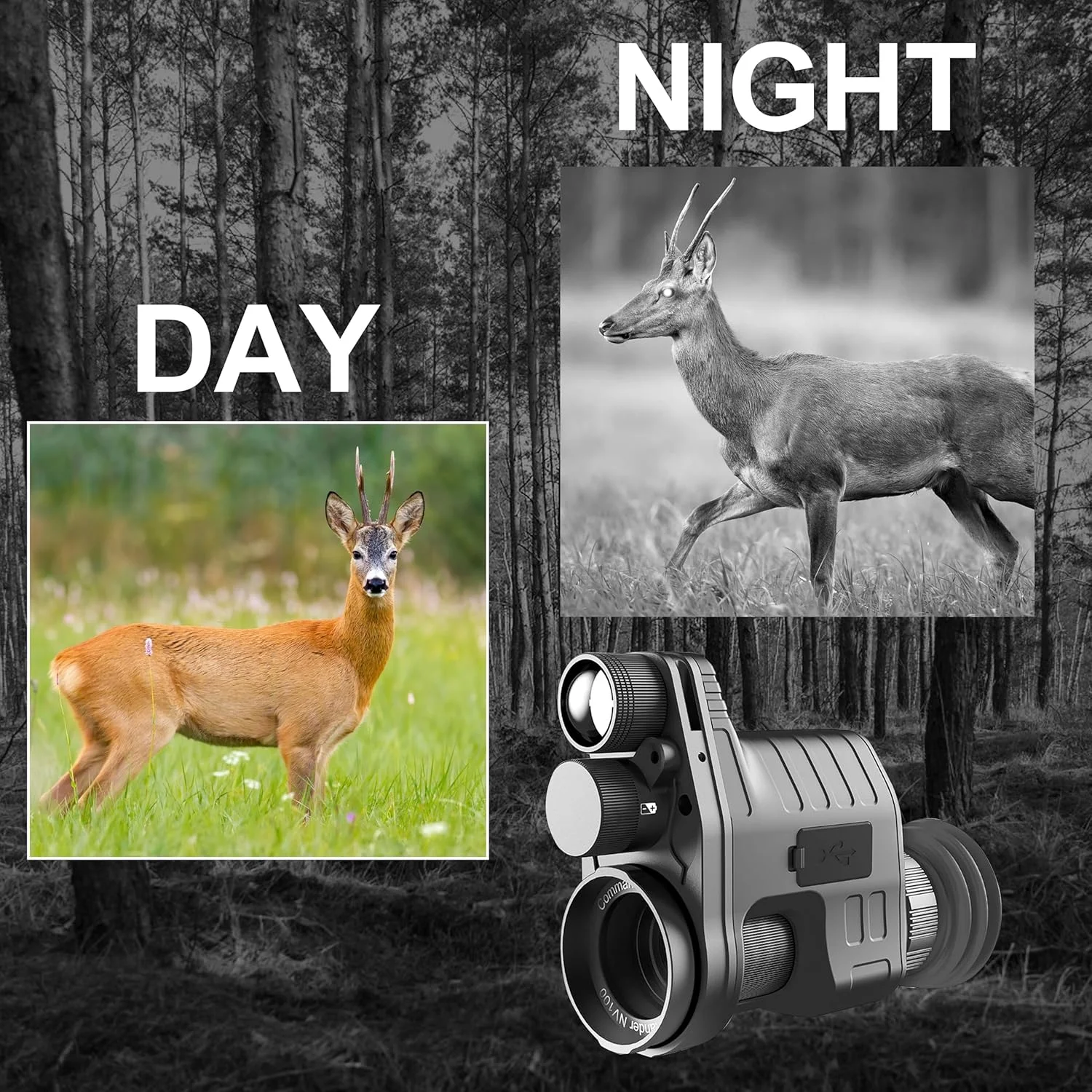 تک چشمی دید در شب دیجیتال Oneleaf.ai Commander NV100 برای شکار/مشاهده، تک چشمی دید در شب گیره ای، 1080P FHD، برد دید واضح در شب 300 متر - 16 میلی متر