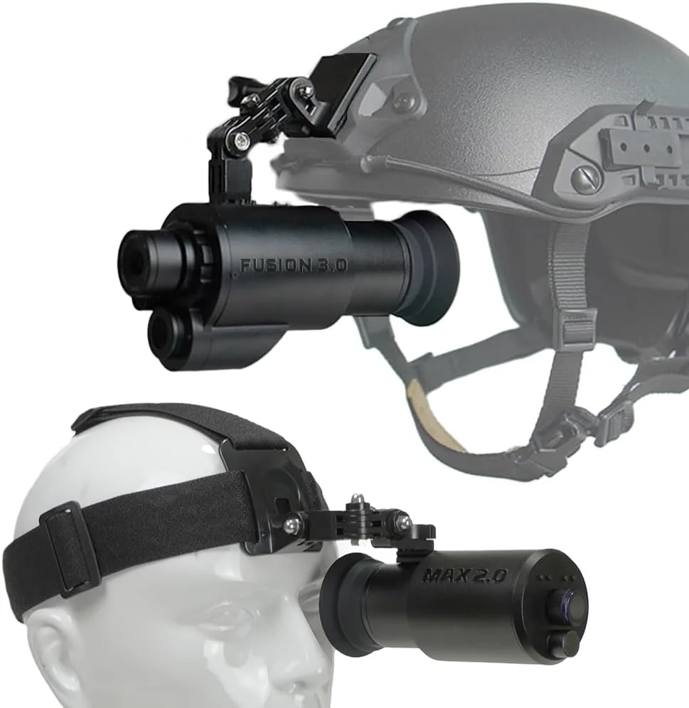 عینک دید در شب دیجیتال مکس 2.0 و عینک حرارتی/NV فیوژن 3.0 - نصب روی سر و کلاه، دید گسترده، لنز 1x، تک چشمی حرارتی مادون قرمز قابل شارژ USB NVG برای CQB Airsoft، ابزار آموزش تاکتیکی
