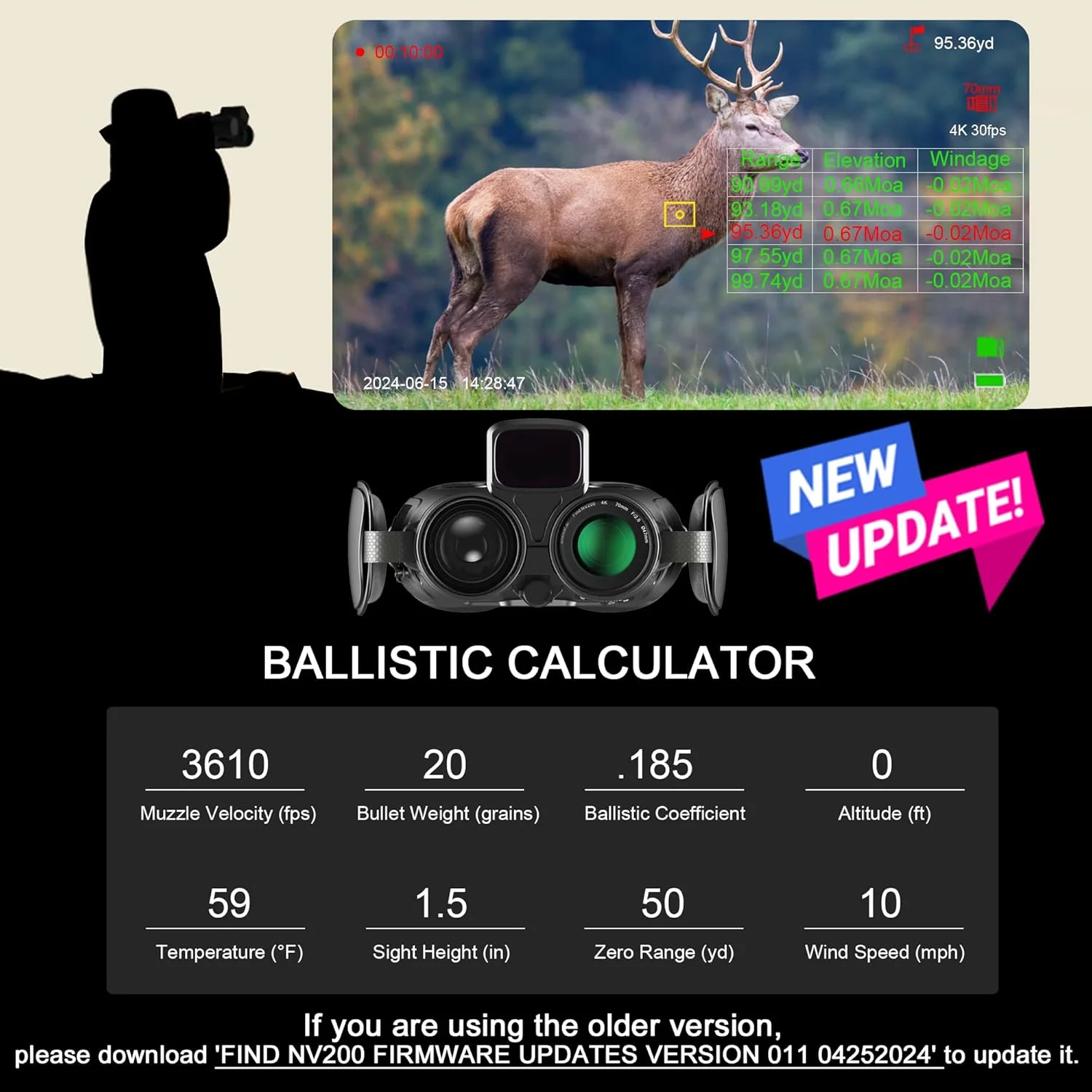 دوربین دوچشمی دید در روز/شب Oneleaf.ai Find NV200 4K 50mm و 70mm با مسافت‌یاب